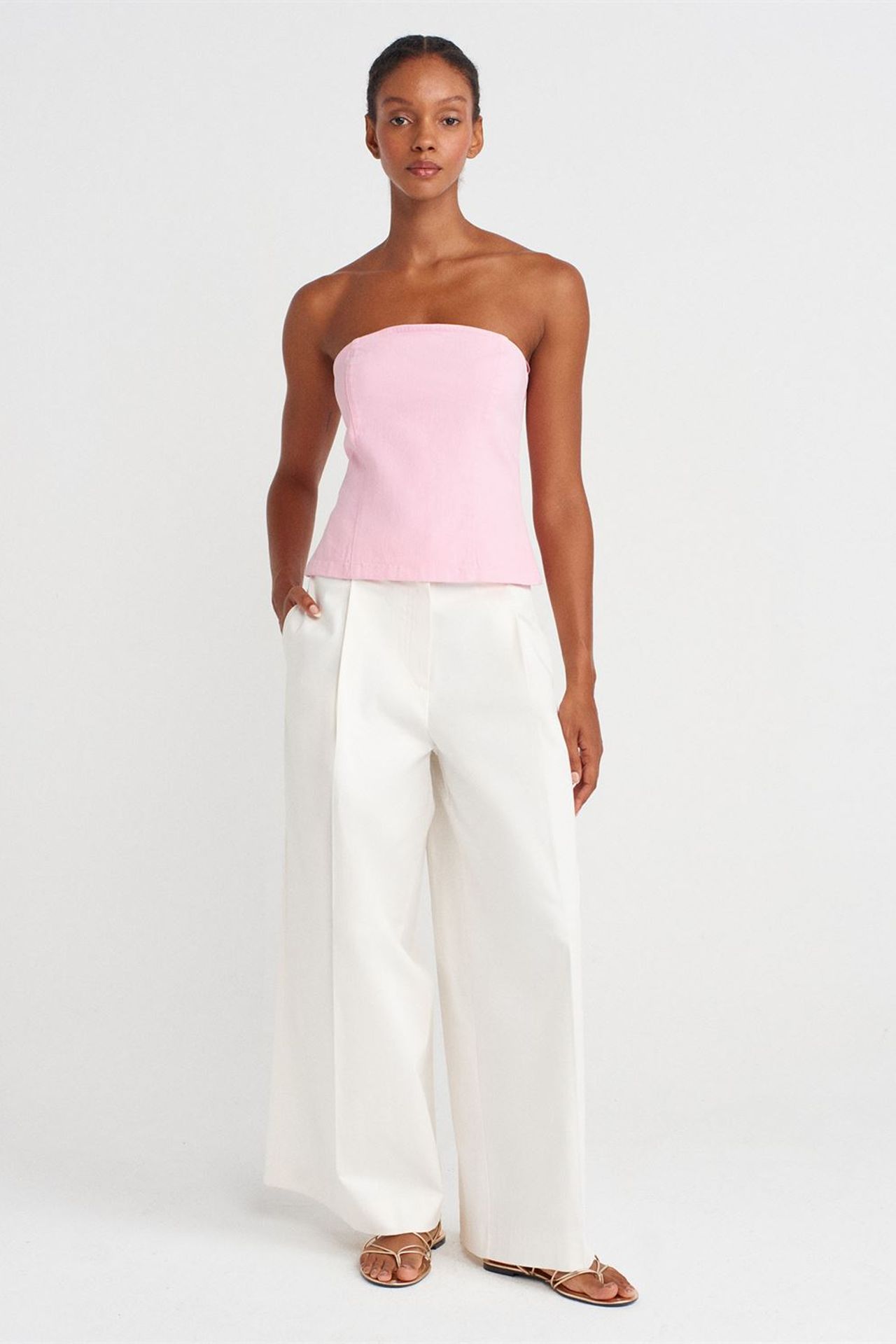DILVIN Straplez Dar Kesim Peplum Bluz 4