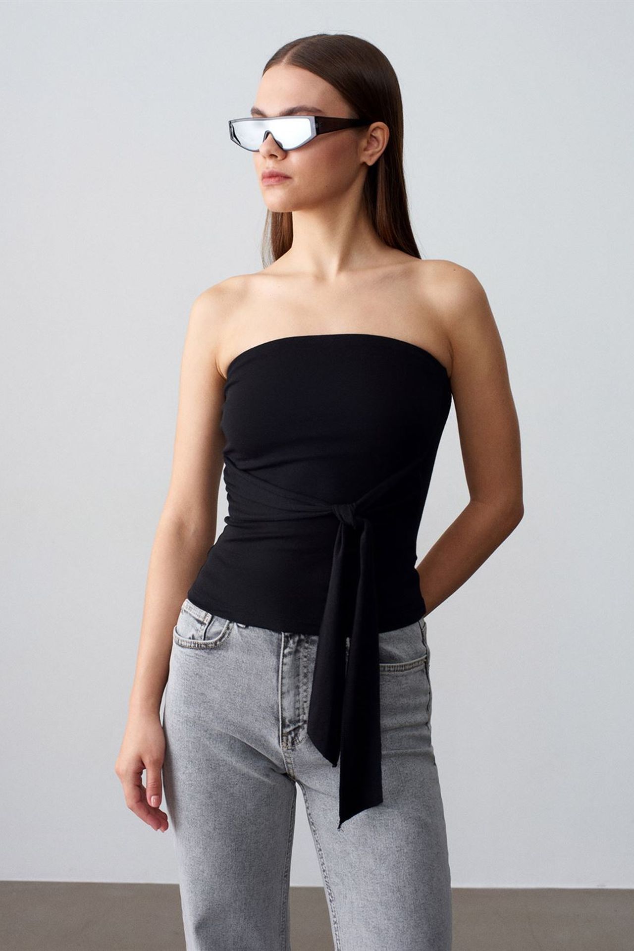 DILVIN Slim Fit Strapless Bandeau Blouse 3
