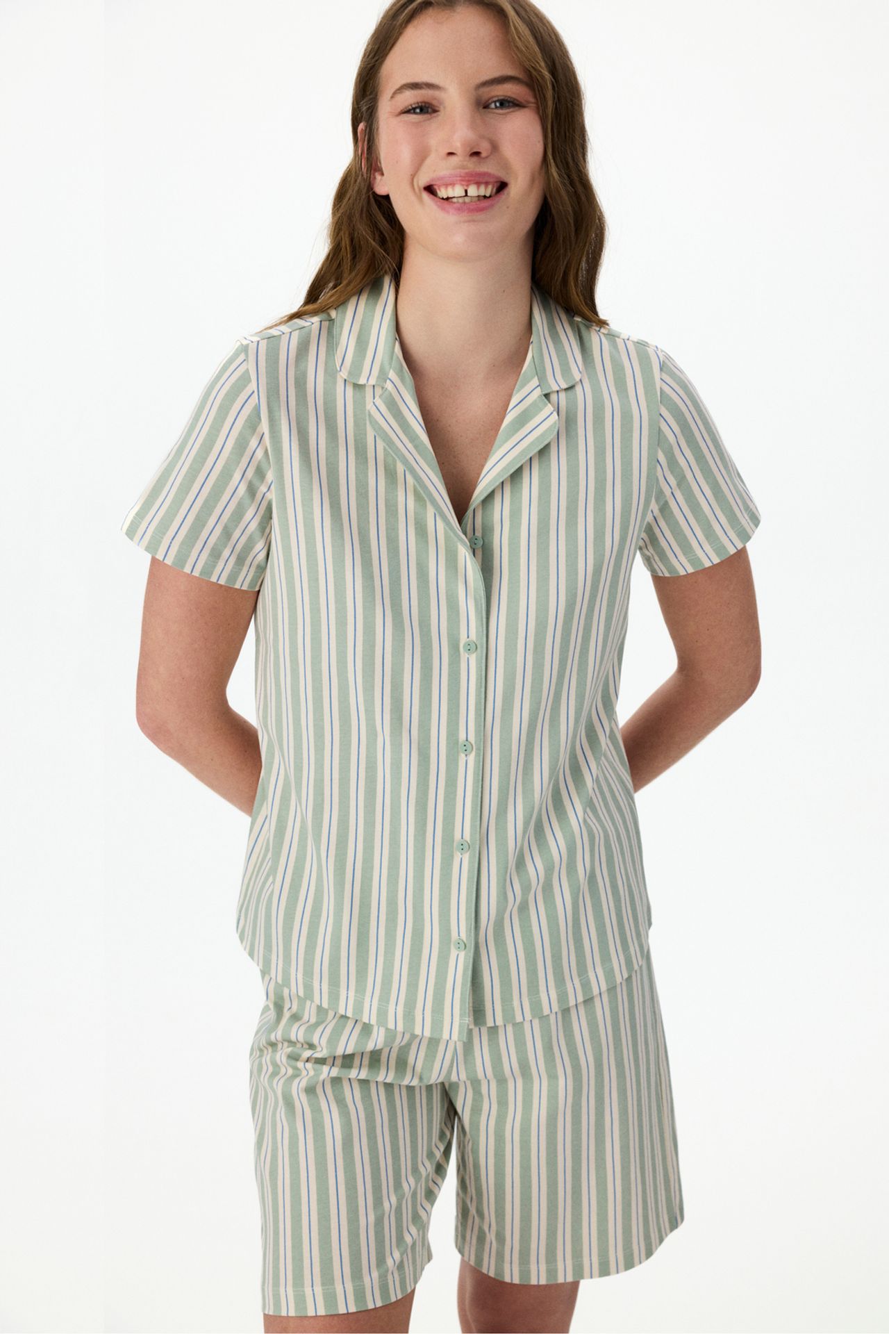 PENTI Comfortable Striped Short Sleeve Shirt Pajama Set 1