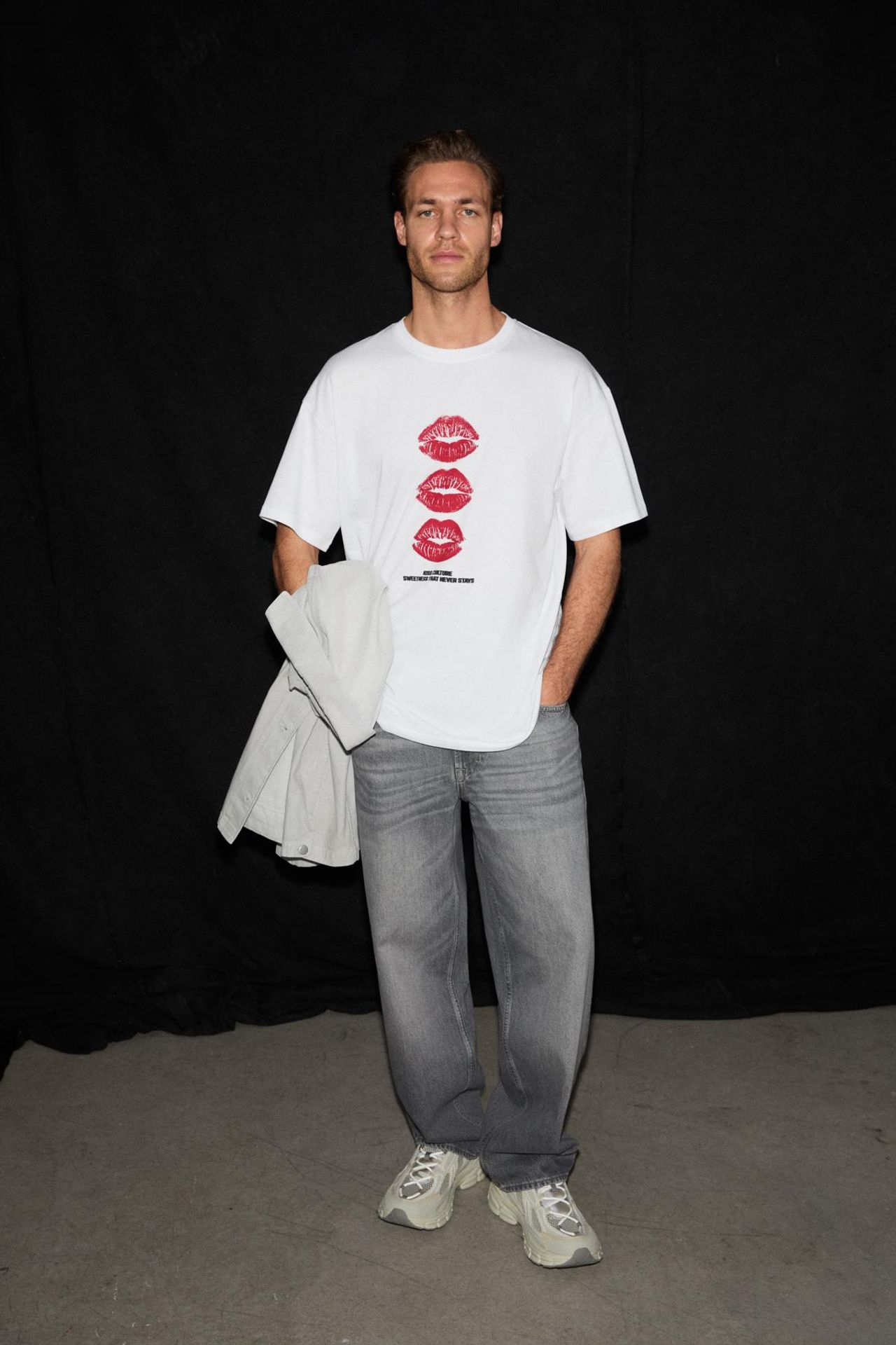 GRIMELANGE Baskılı Geniş Kesim Bisiklet Yaka Tişört 5
