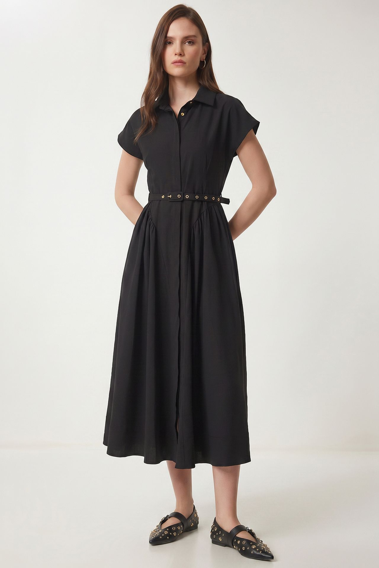 ISTANBUL Belted Poplin Shirt Midi Dress 2