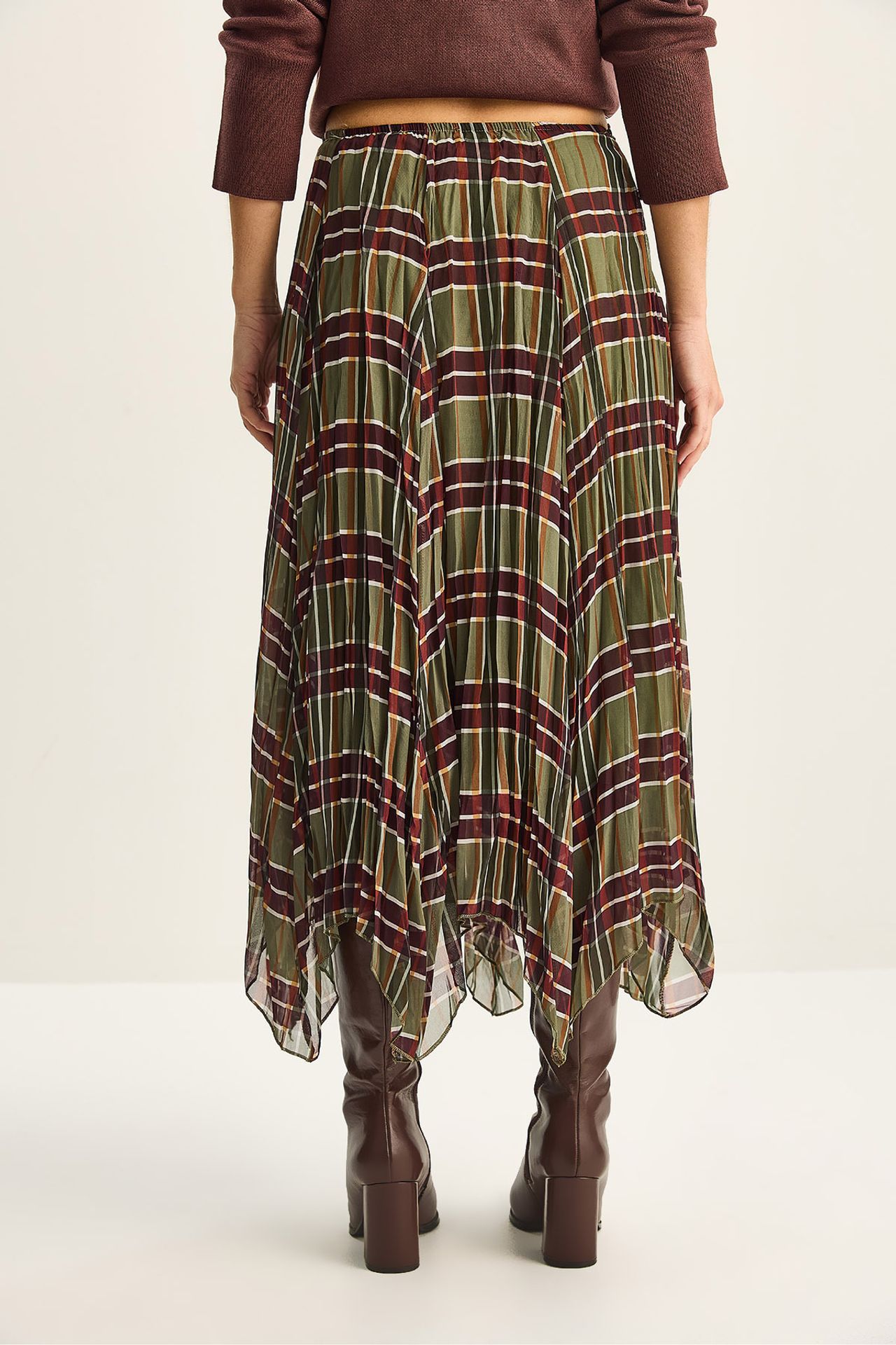 LUCCI Lined Checkered Midi Skirt 6