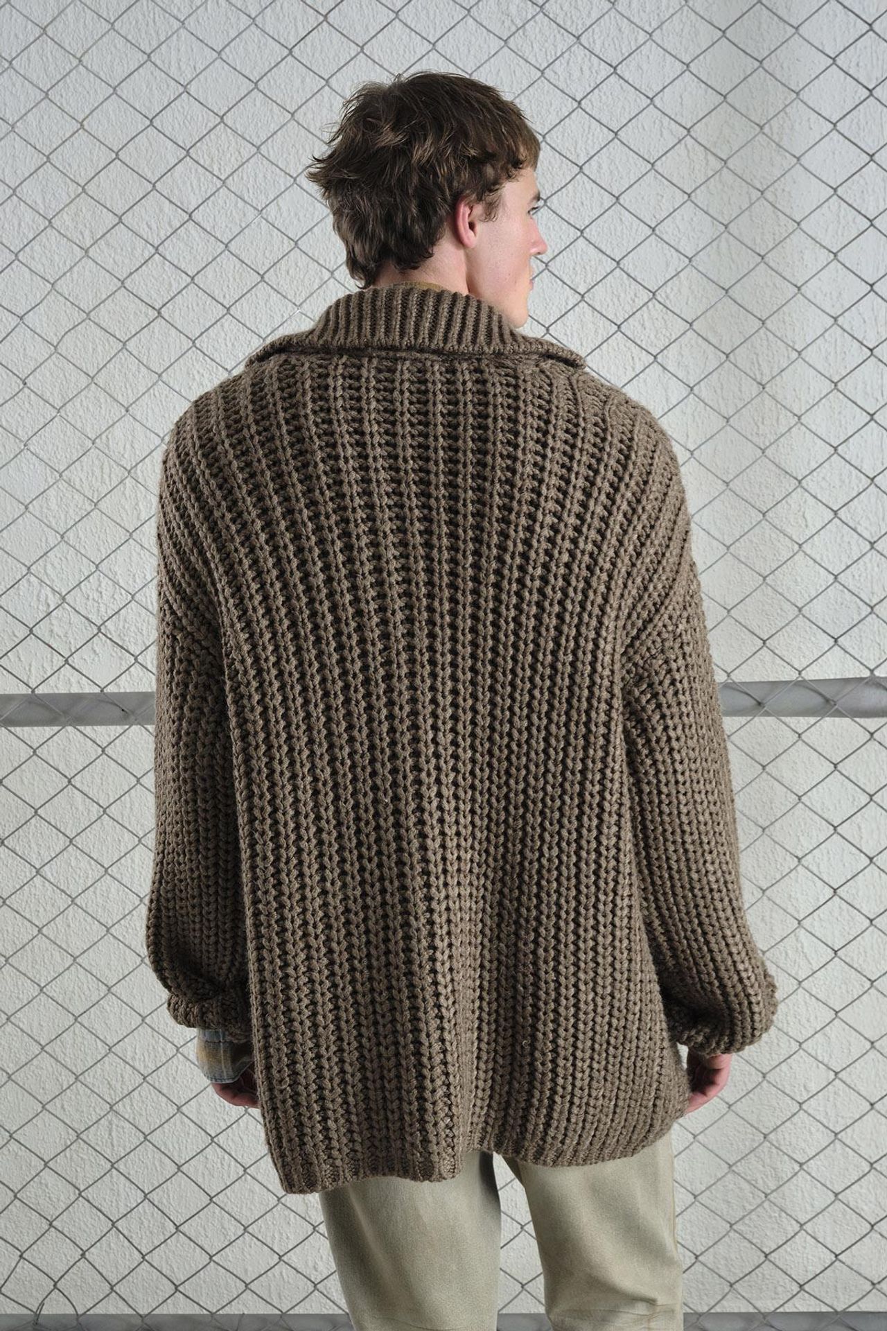 GIESTO Oversized Ribbed Knitwear Cardigan with Turtleneck and Pockets 3