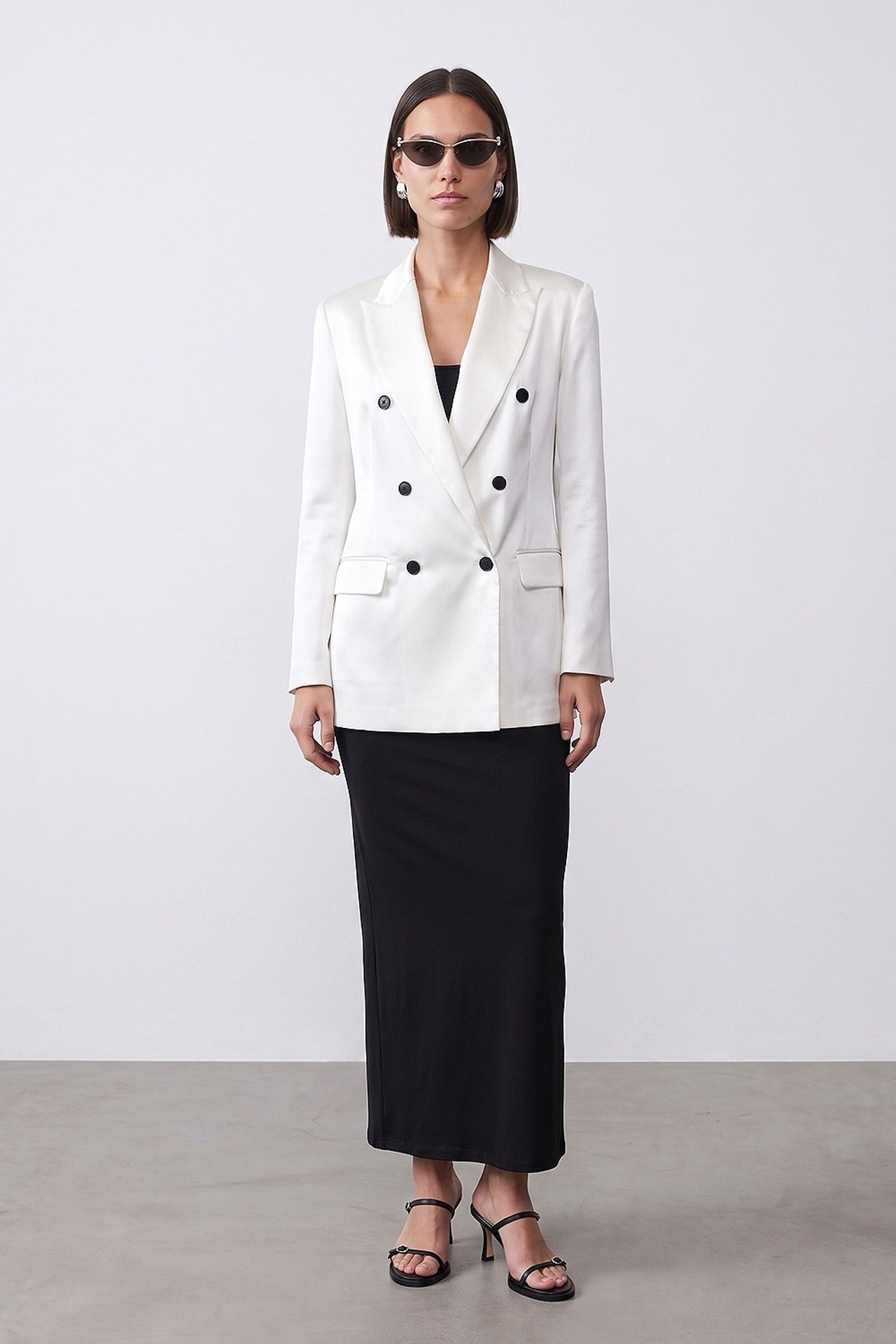 DILVIN Long Shawl-collar Button Blazer