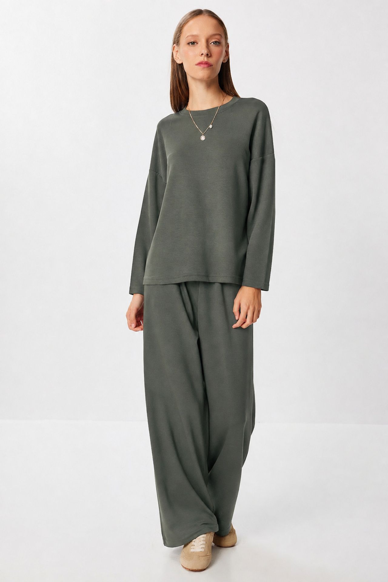 ISTANBUL Wide Leg Two-Piece Set with Crew Neck Blouse 1