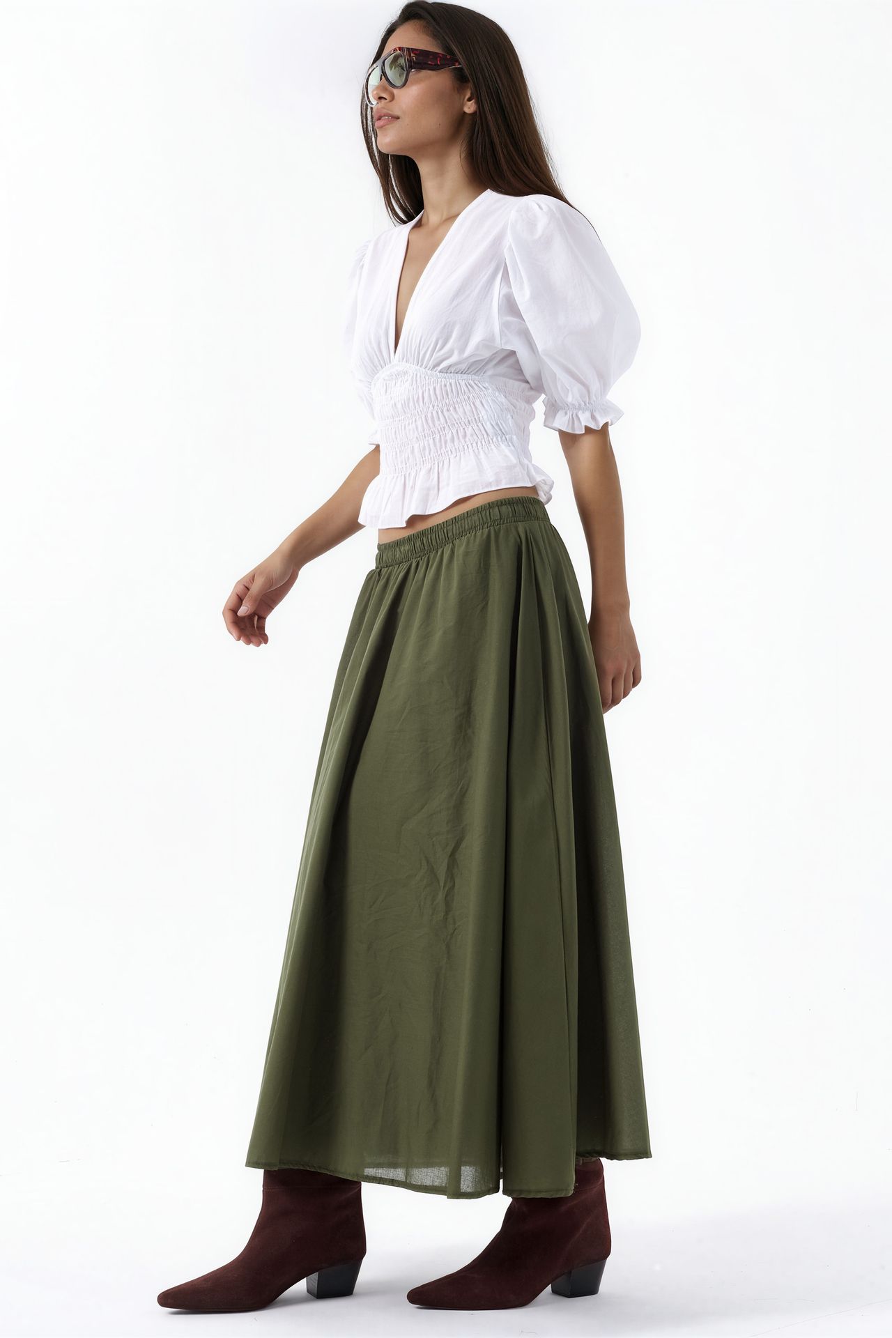 BUSEM High-Waist A-Line Midi Skirt 2