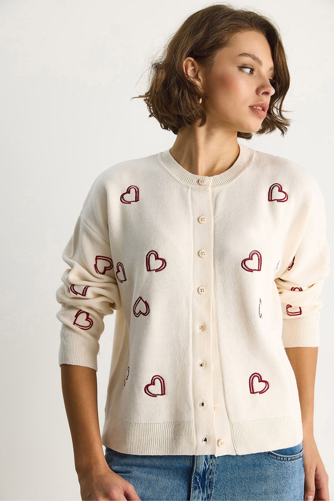 LUCCI Long Knitted Cardigan with Button Collar 5