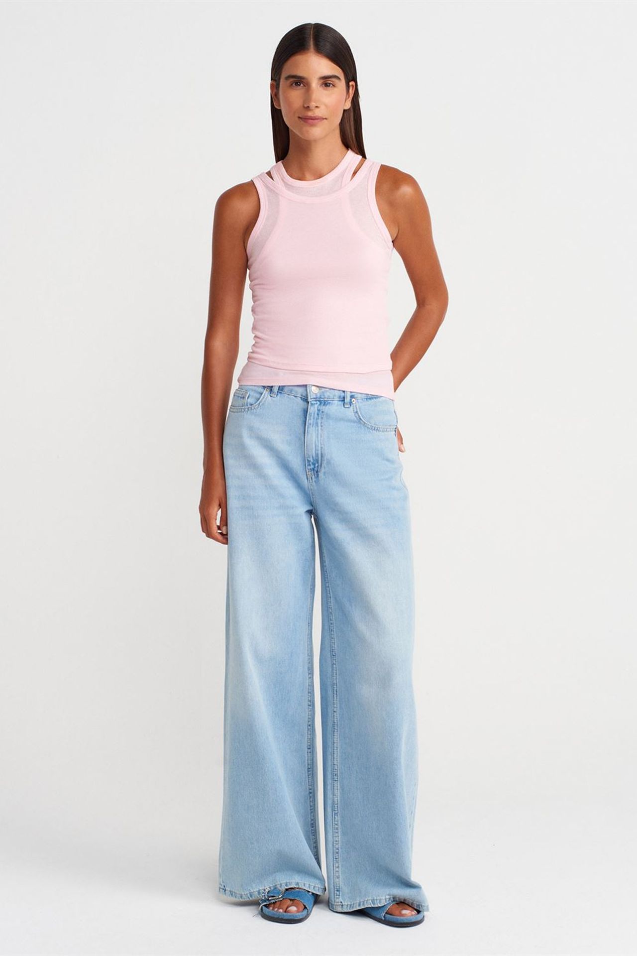 DILVIN Pamuklu Fitilli Kısa Atlet Bluz 4