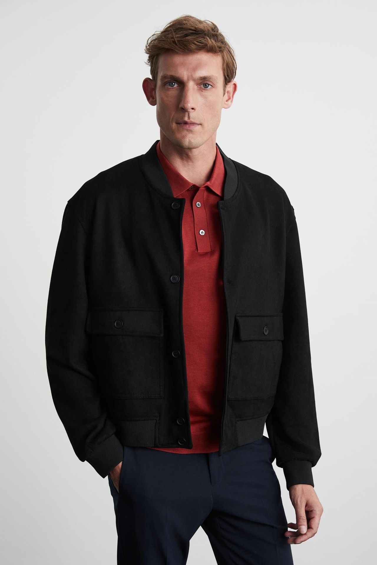 GRIMELANGE Bomber Collar Button Jacket 1