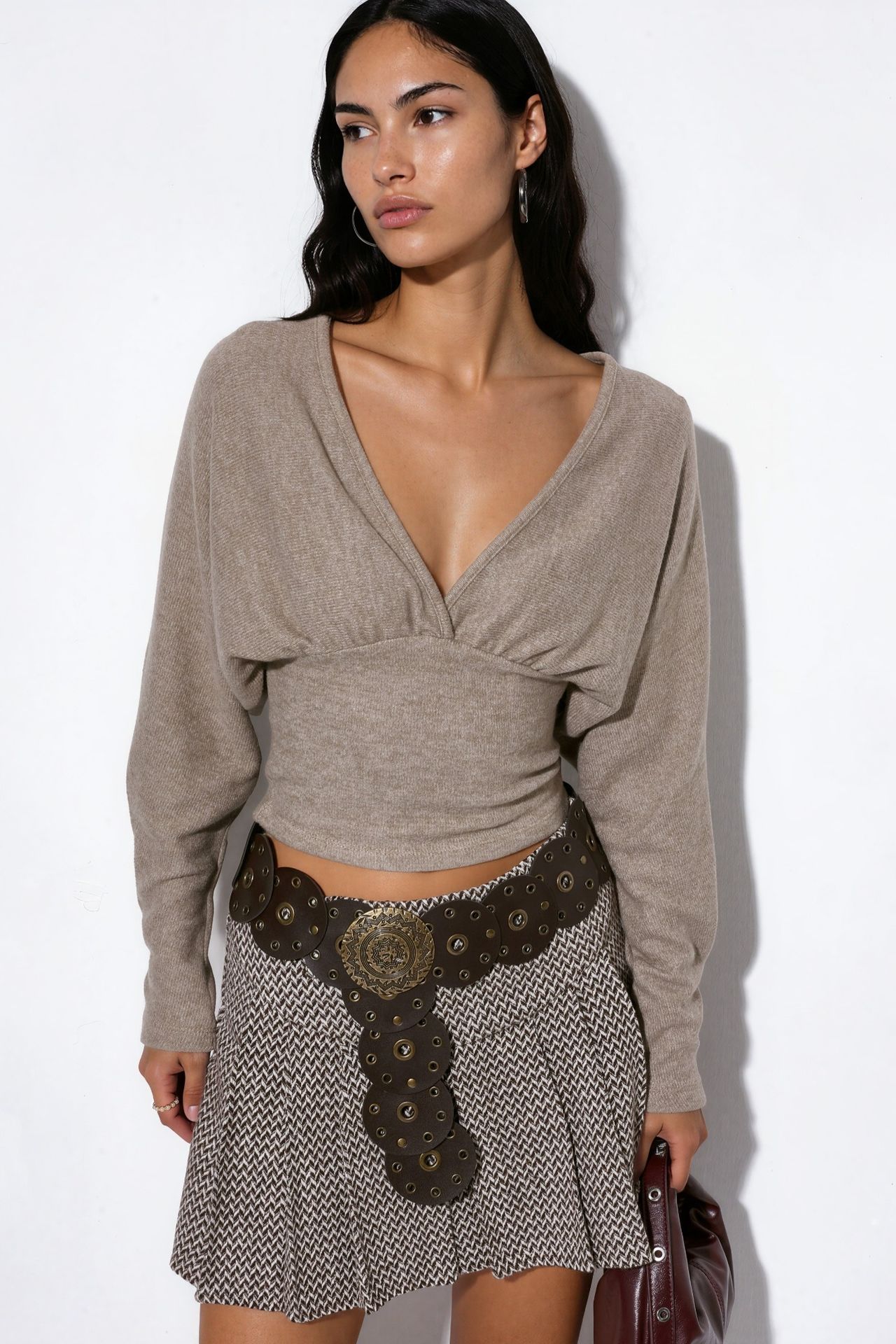 BUSEM Women's V-neck Crop Knit Wrap Top 1