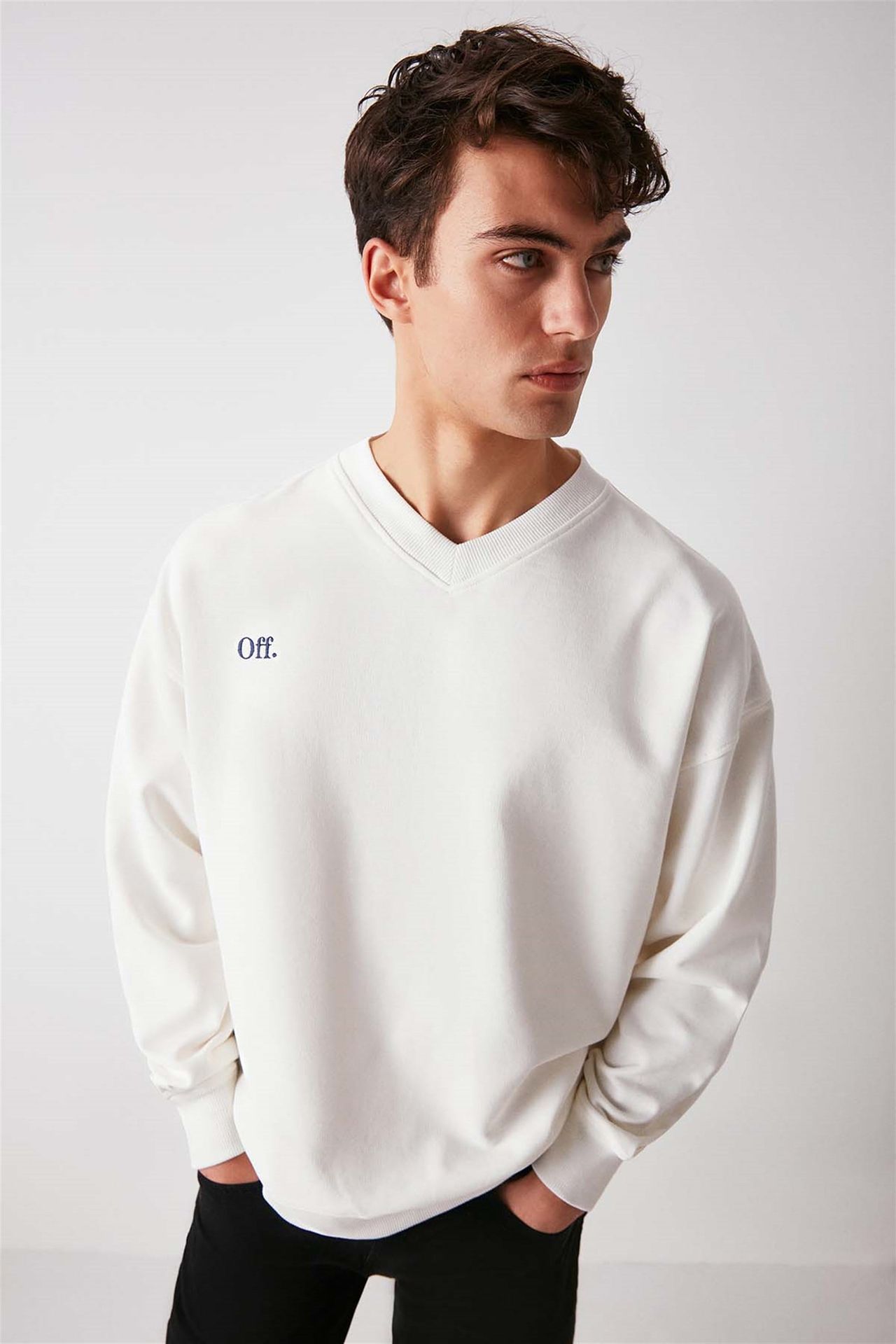 GRIMELANGE Oversize V Yaka Fitilli Sweatshirt 2