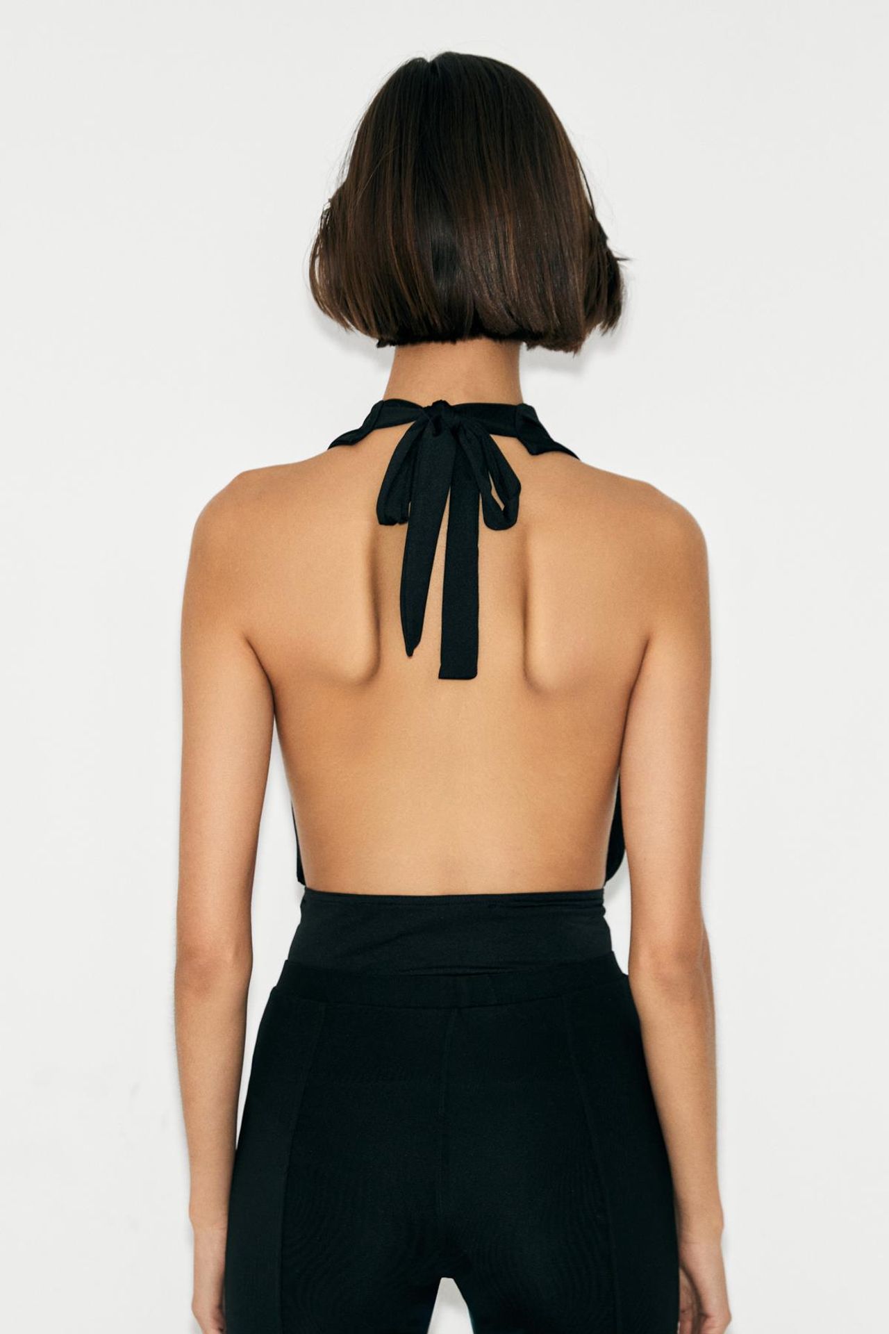 GRIMELANGE Cowl Neck Halter Backless Bodysuit 6