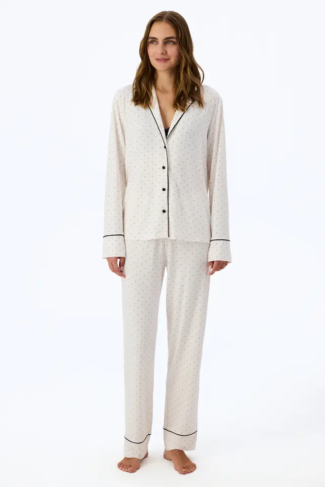 PENTI Arya Polka Dot Long Sleeve Shirt Trousers Pajama Set