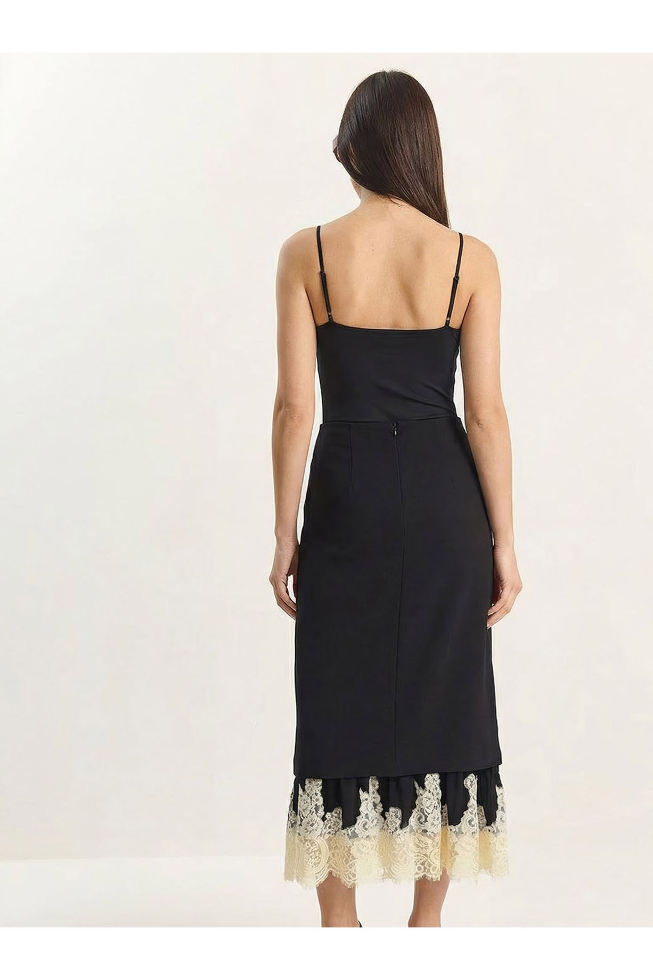 LUCCI High Waist Midi Skirt with Lace Bottom 4