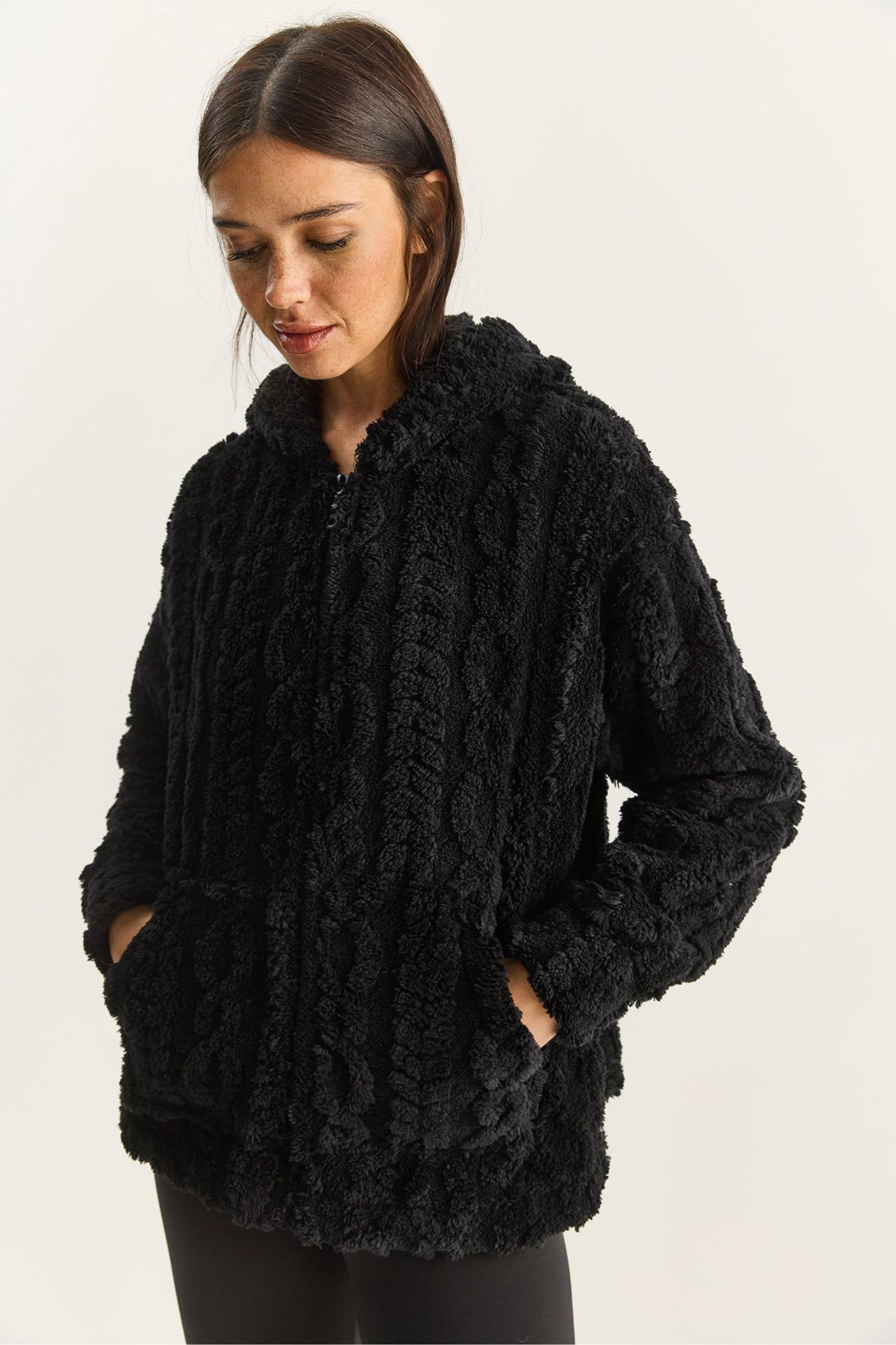 LUCCI Hooded Textured Knitted Cardigan with Zipper 6