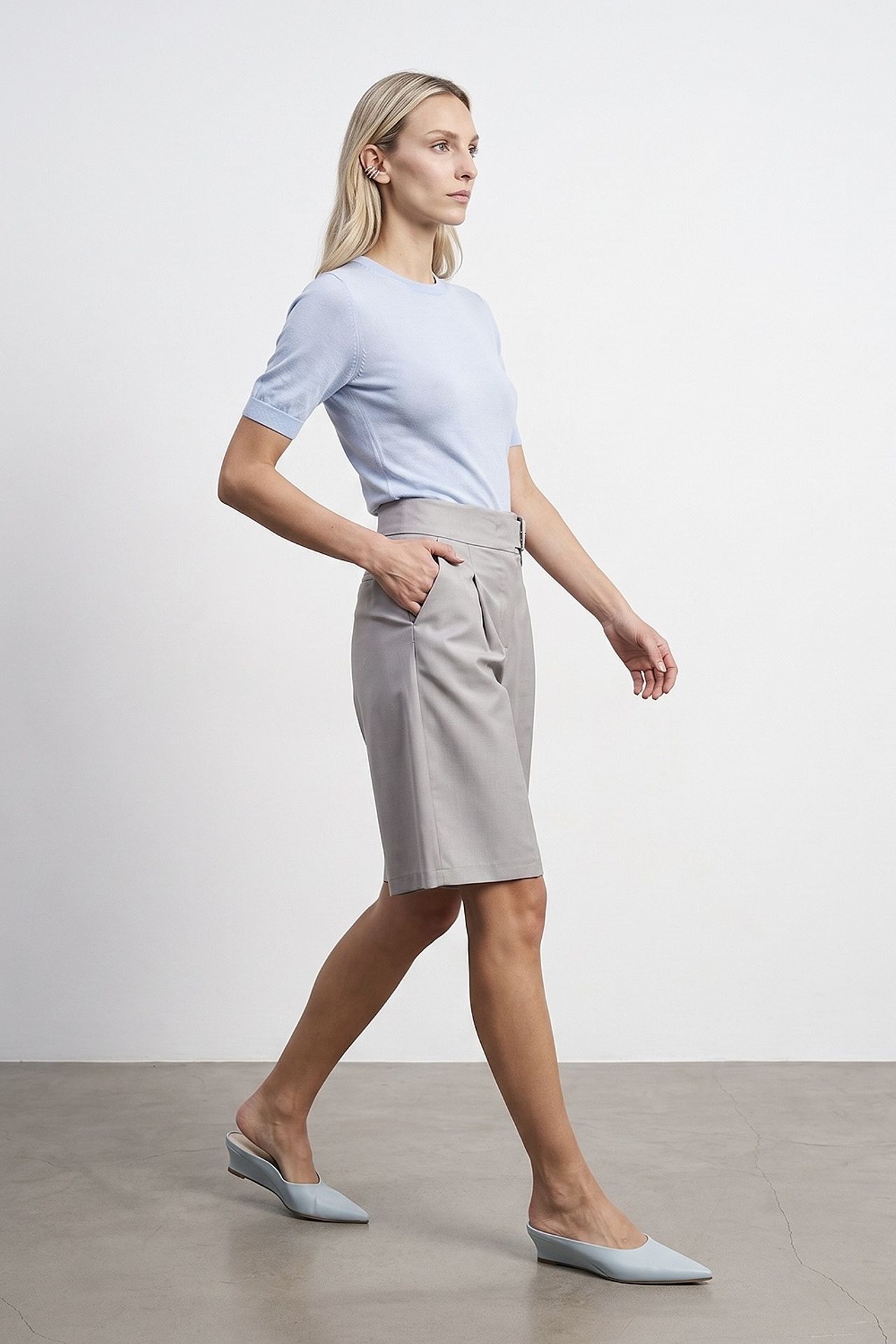 DILVIN High-Waist Wide-Leg Tailored Shorts With Belt 4