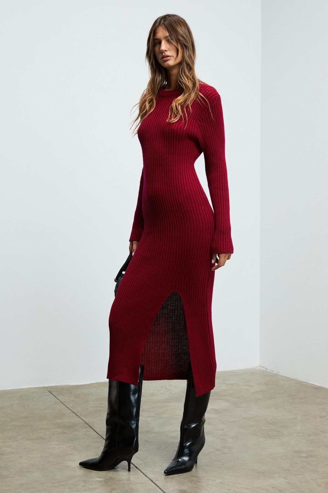 GRIMELANGE Ribbed Crew Neck Midi Bodycon Dress 3