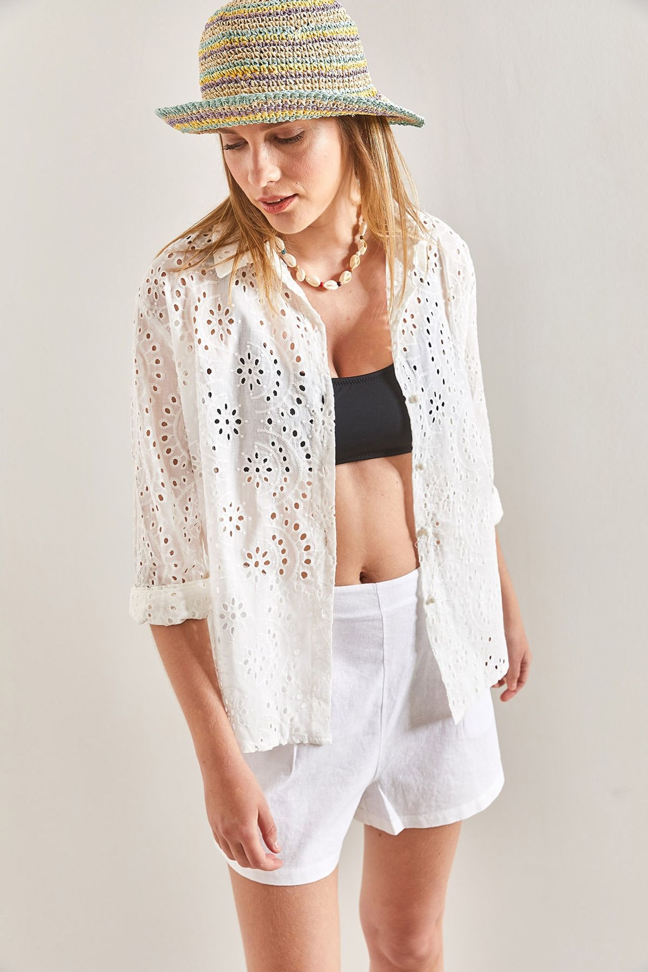 LUCCI Embroidered Lace Woven Shirt 6