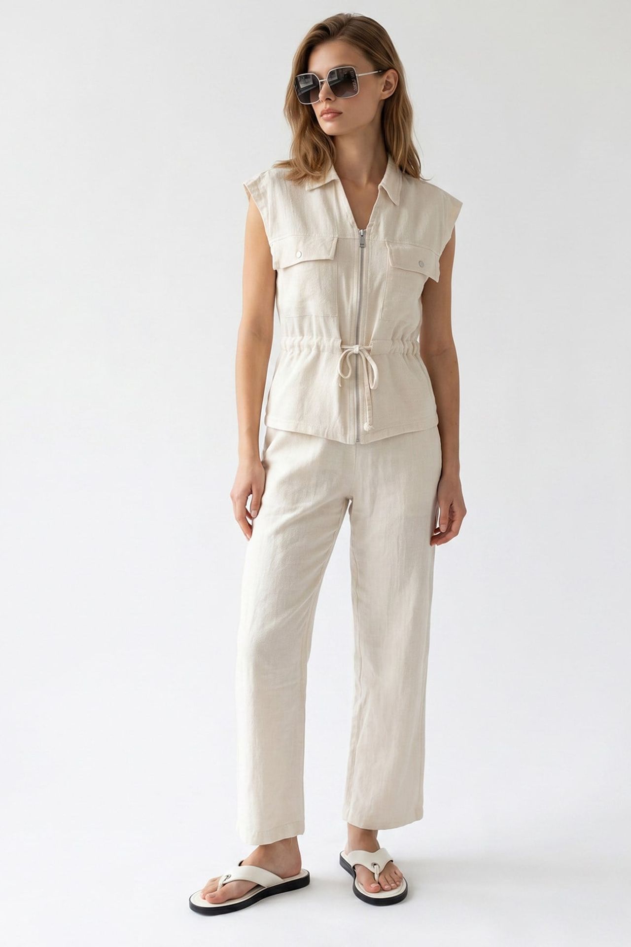 MIXRAY Cotton Sleeveless Vest And Wide-Leg Trousers Set 3