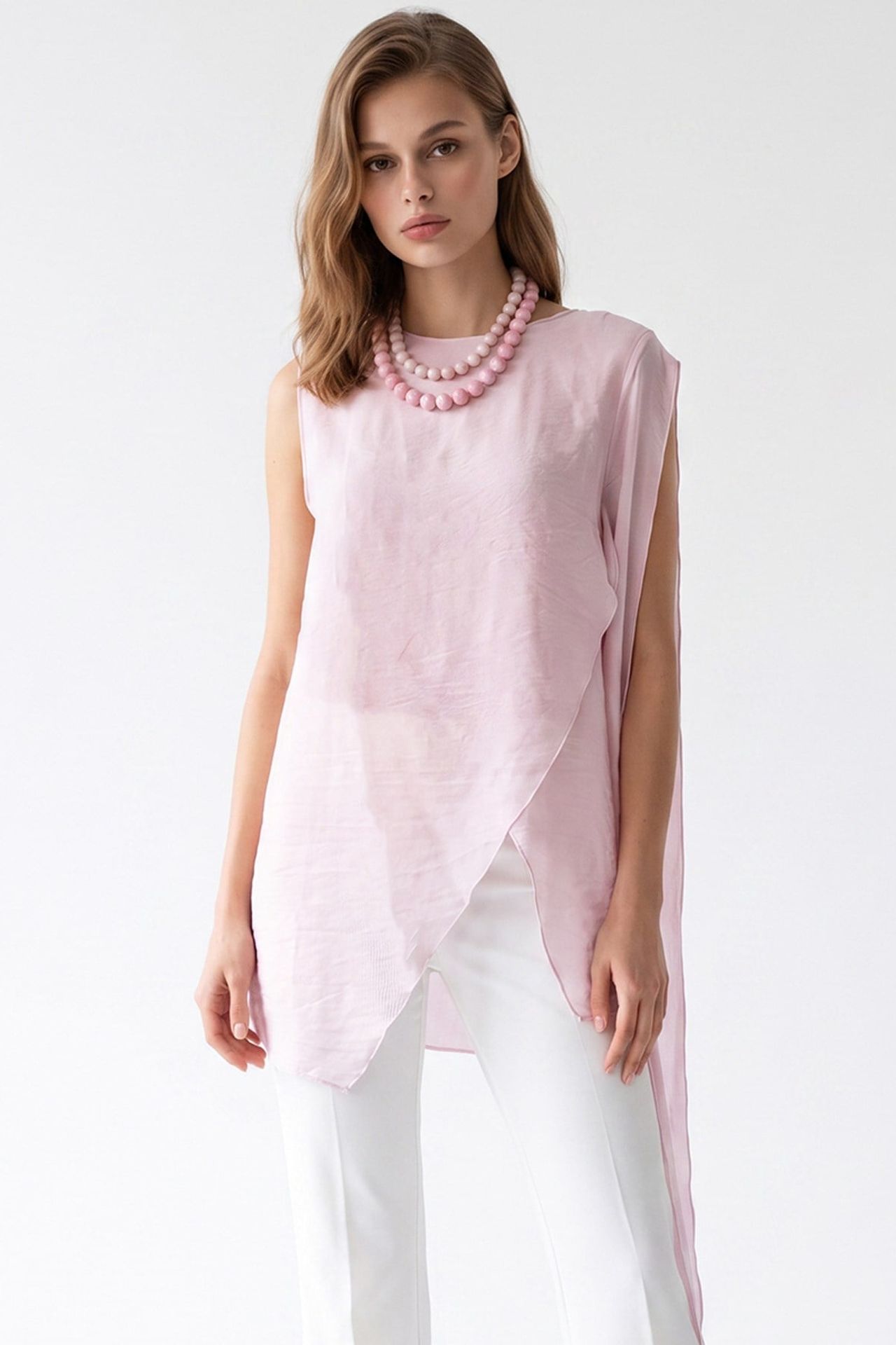MIXRAY Long Chiffon Sleeveless Blouse 1