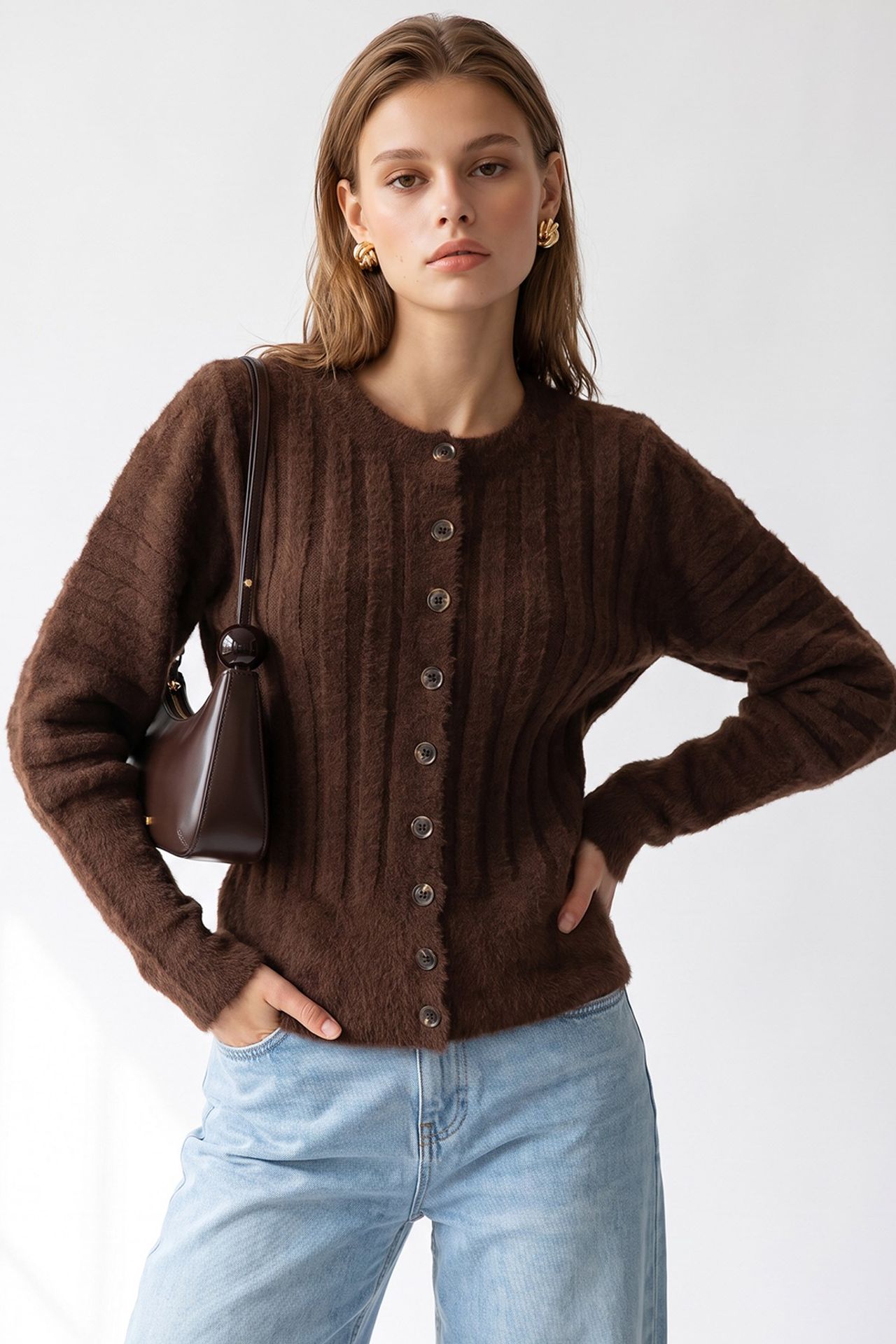 MIXRAY Women's Crew Neck Cardigan 4