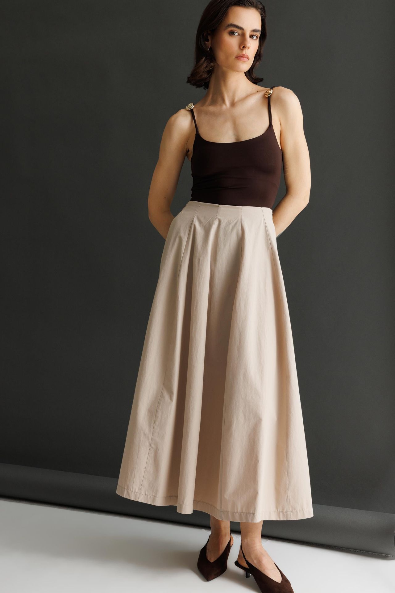 MIXRAY High Waist Midi Skirt 1