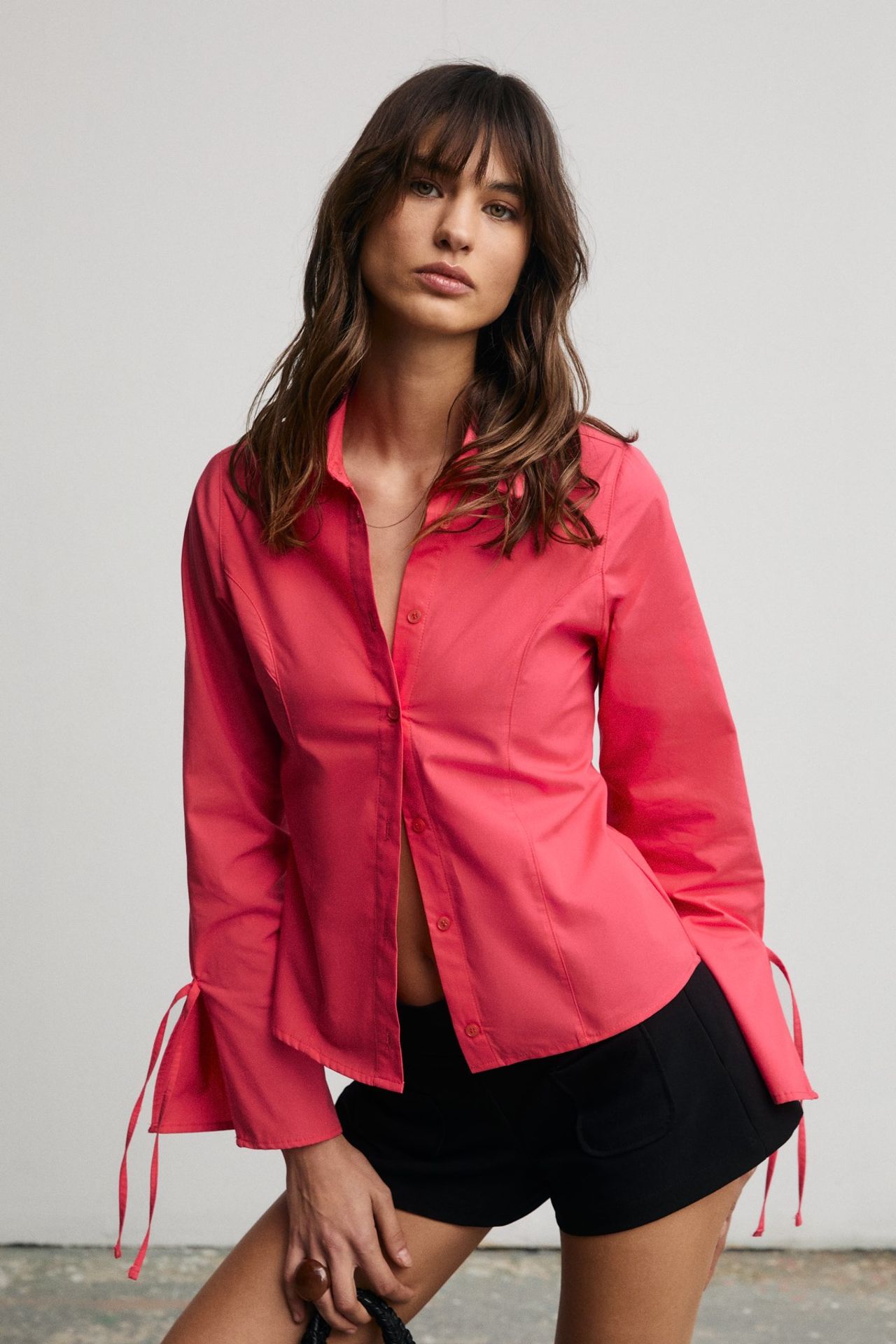GRIMELANGE Slim Fit Shirt With Tie Detail 3