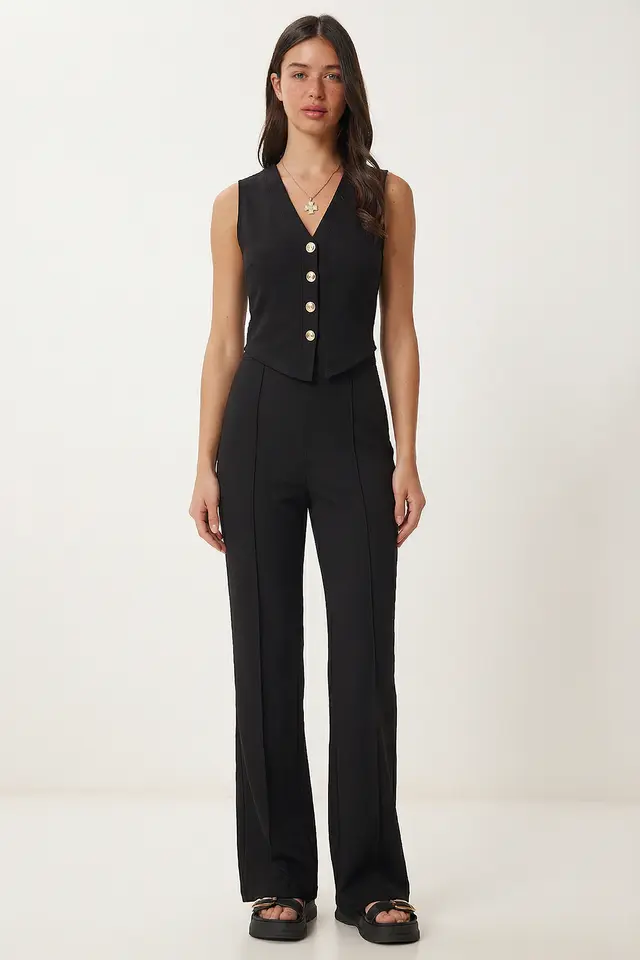ISTANBUL High Waist V-neck Button-Up Wide Leg Co-ord Set