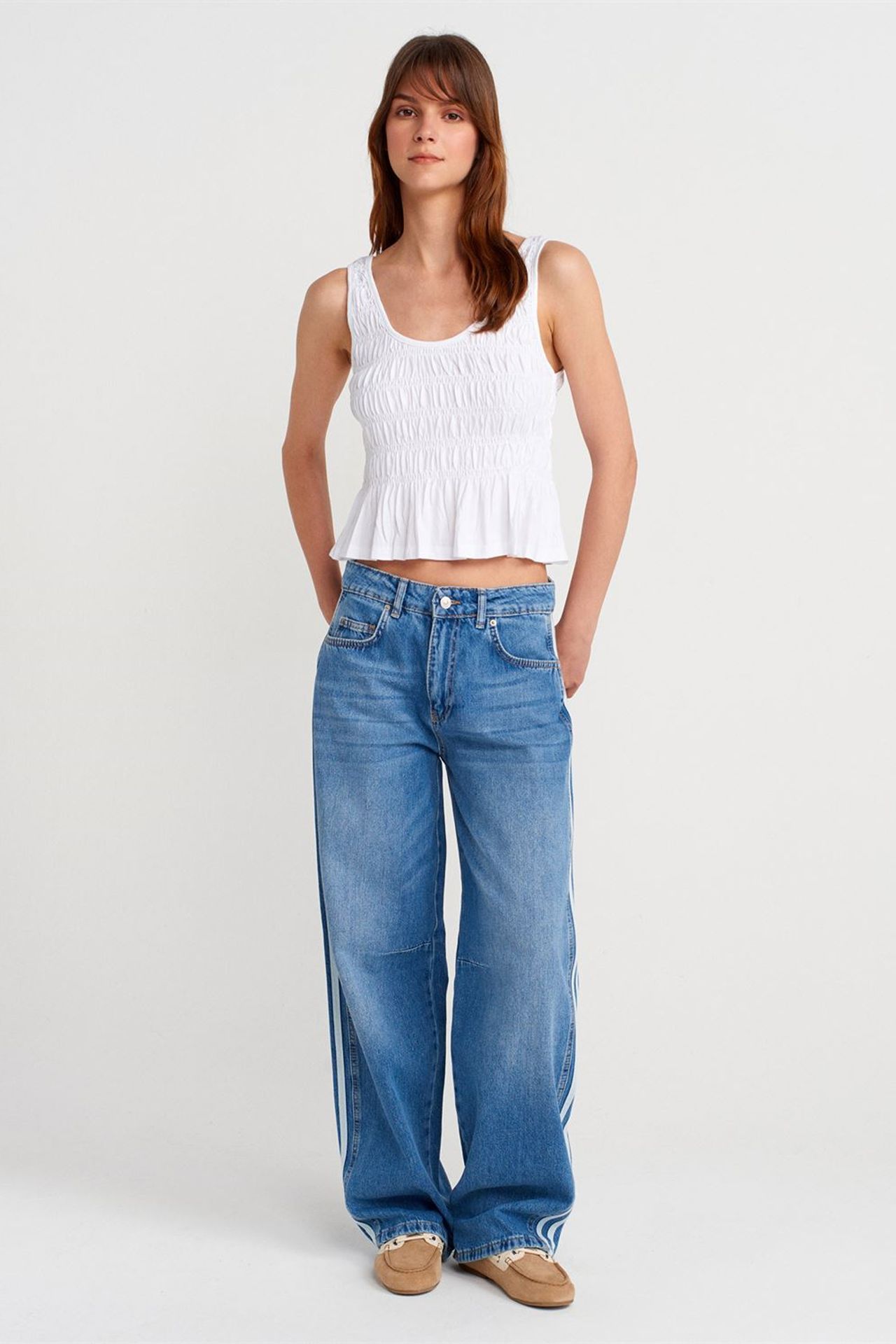 DILVIN Dokulu Pamuk Modal Crop Askılı Bluz 4