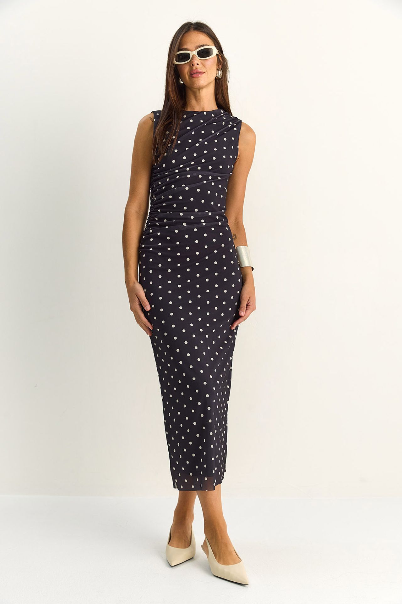 LUCCI Polka Dot Bodycon Midi Dress 2