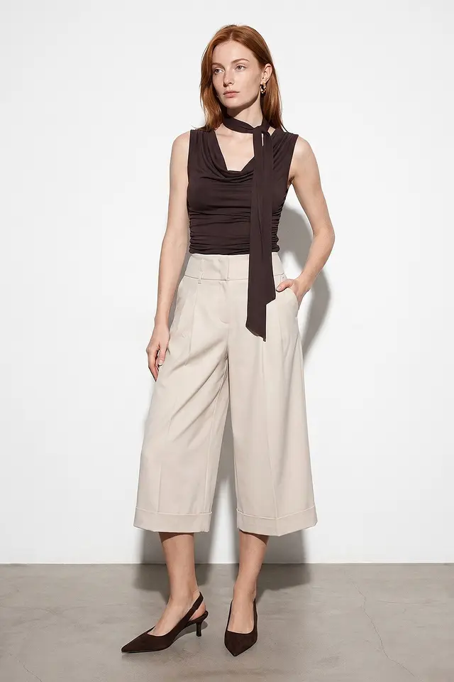 DILVIN High-Waist Wide-Leg Crepe Culottes