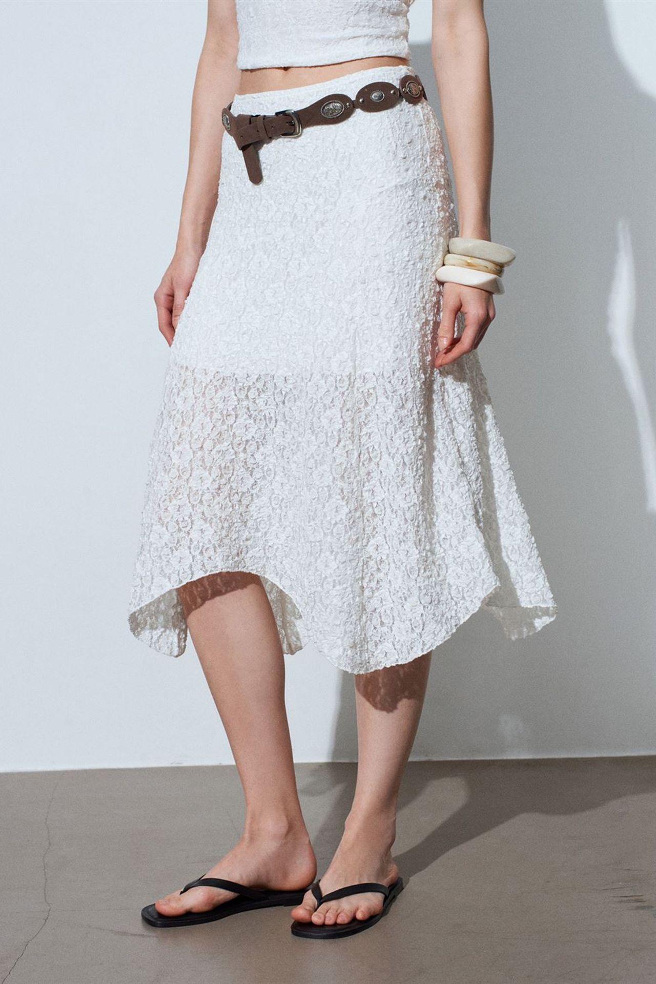 DILVIN High-Waist Lace A-Line Midi Skirt 4