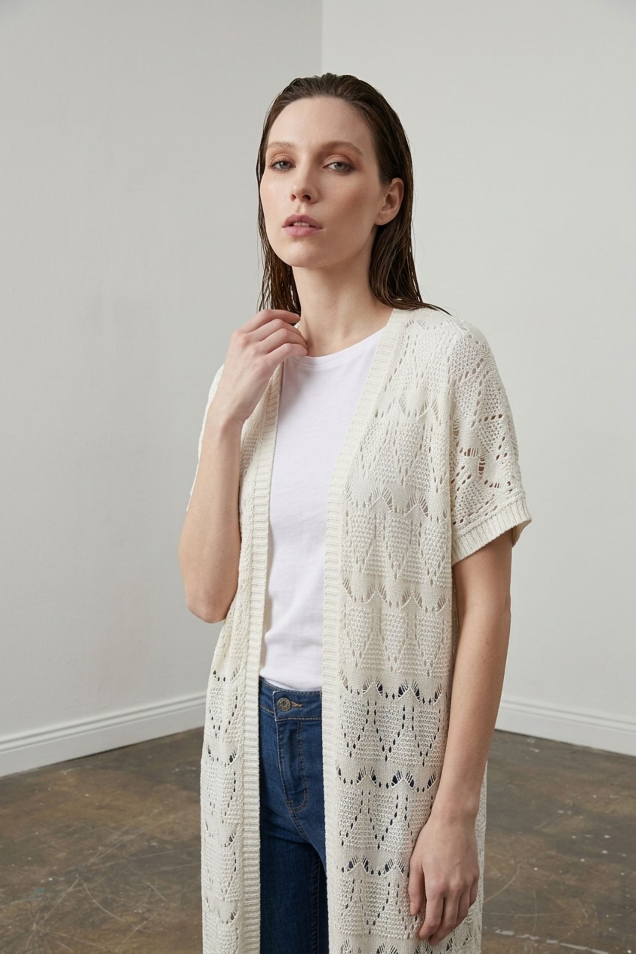 MY FASHION Long Textured Jacquard Cardigan