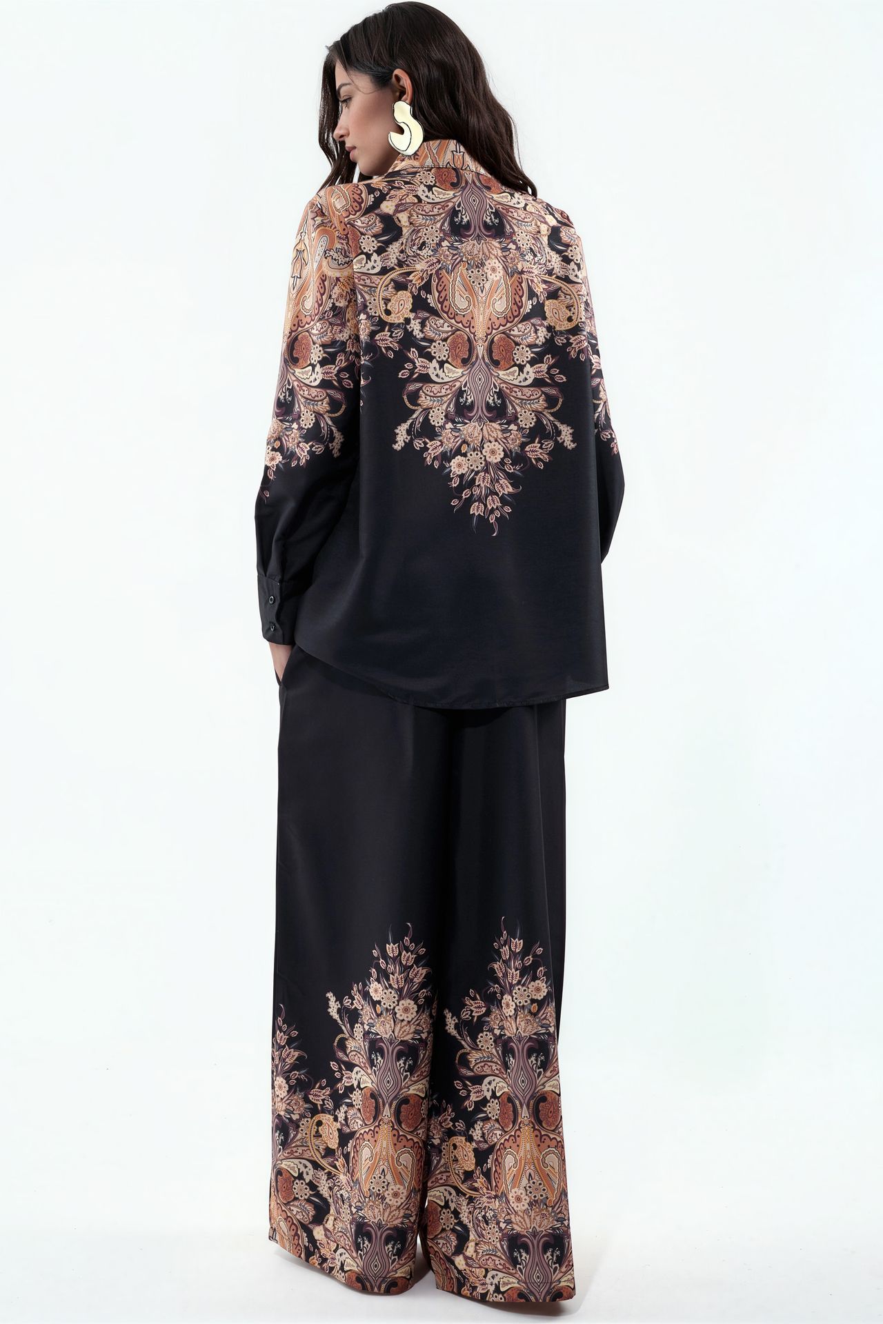 MSN Floral Cotton-viscose Blouse And Wide-leg Trousers Set