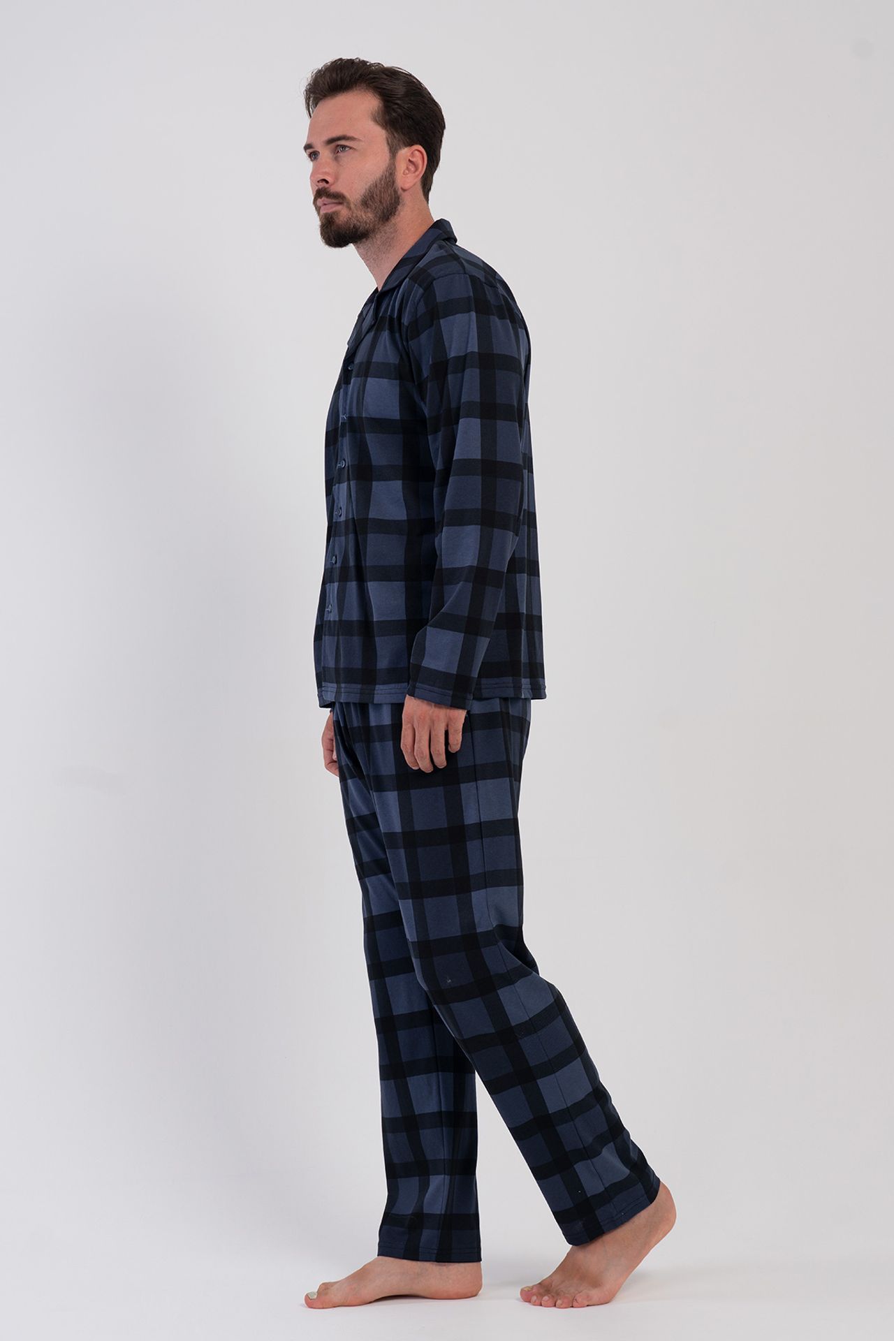 YAKE İki Parçalı Ekose Düğmeli Pijama Takımı 4