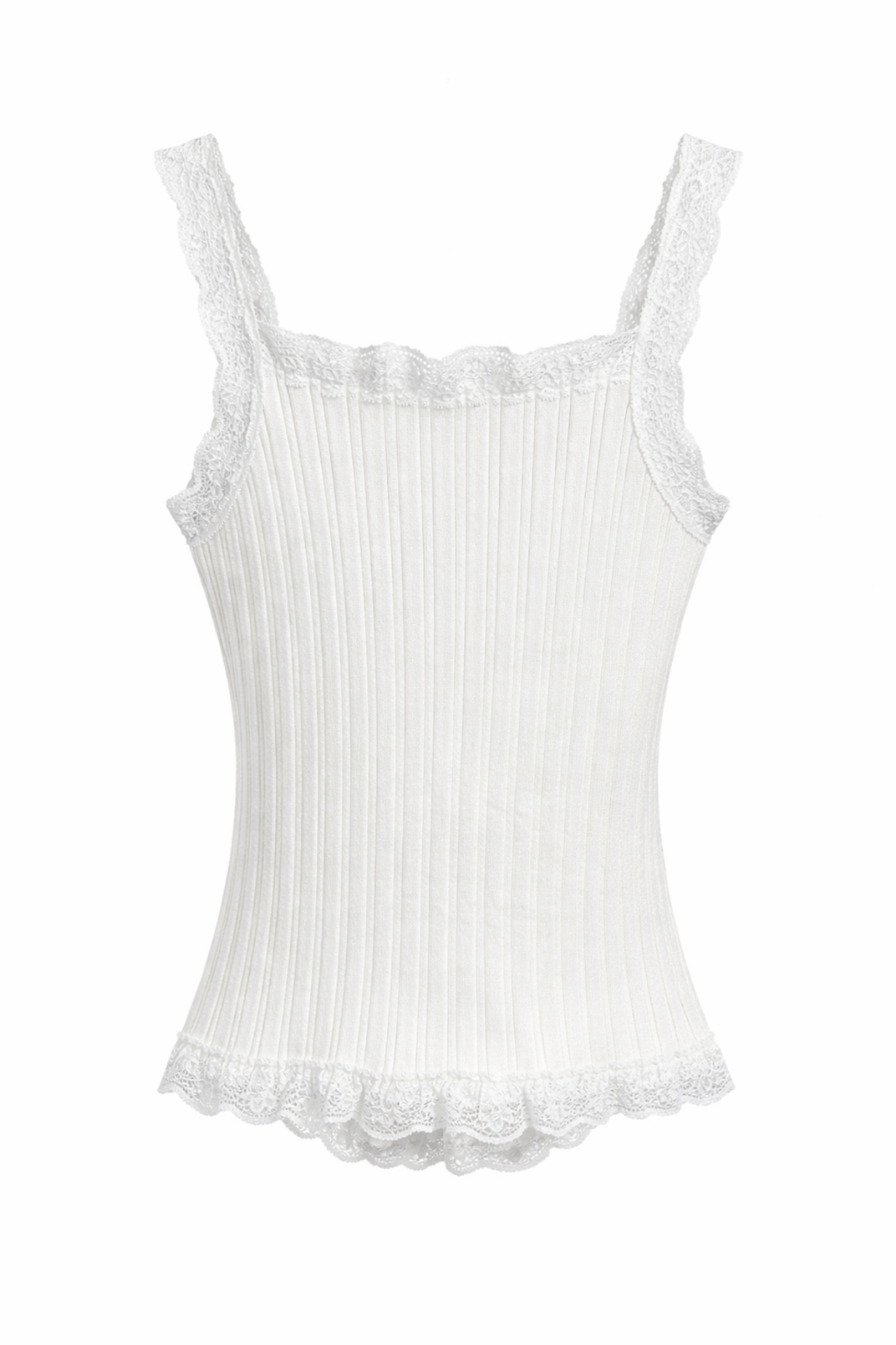 MIXRAY Fitted sleeveless lace ribbed blouse with buttons 2