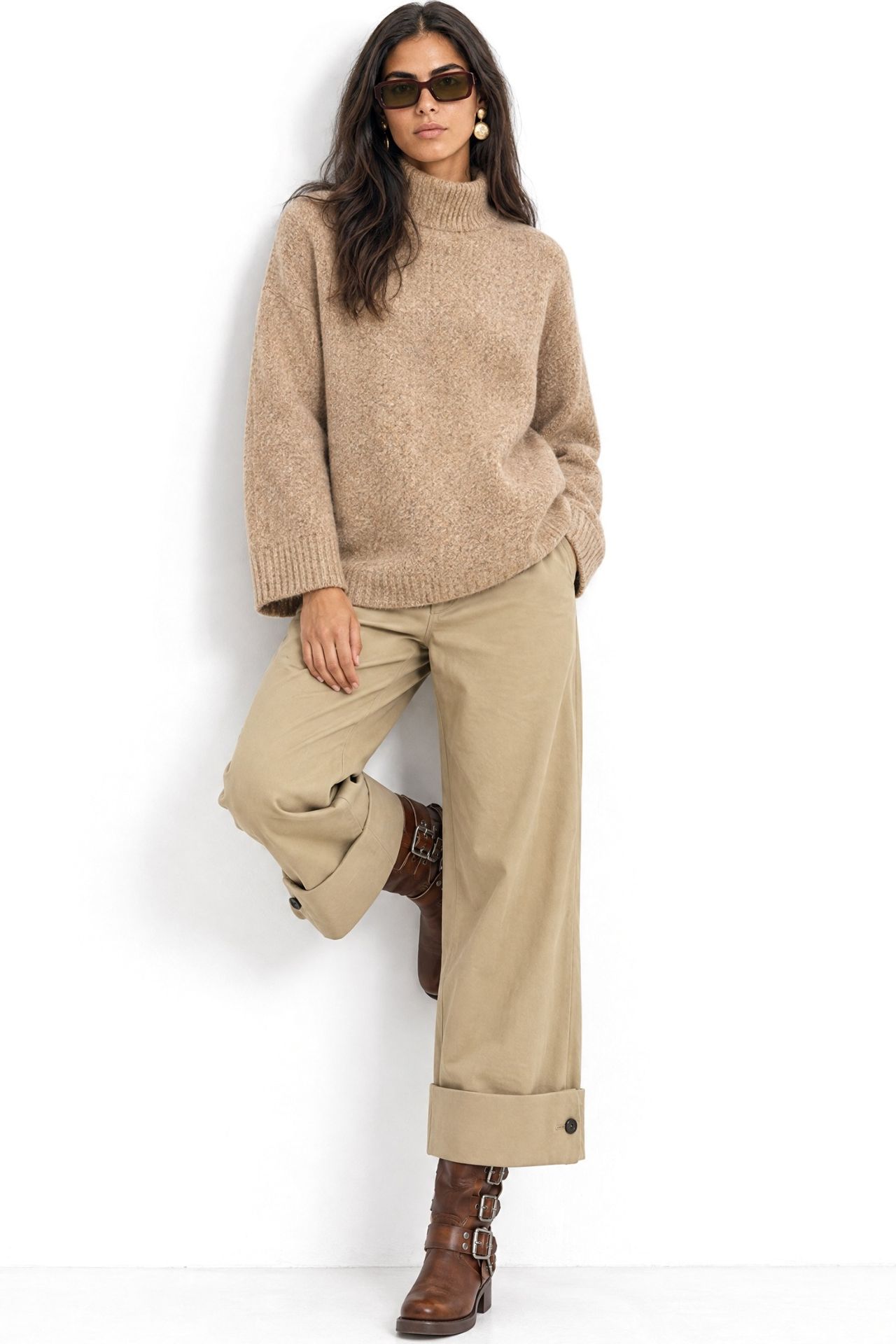 MIXRAY Oversized Ribbed Turtleneck Sweater 2
