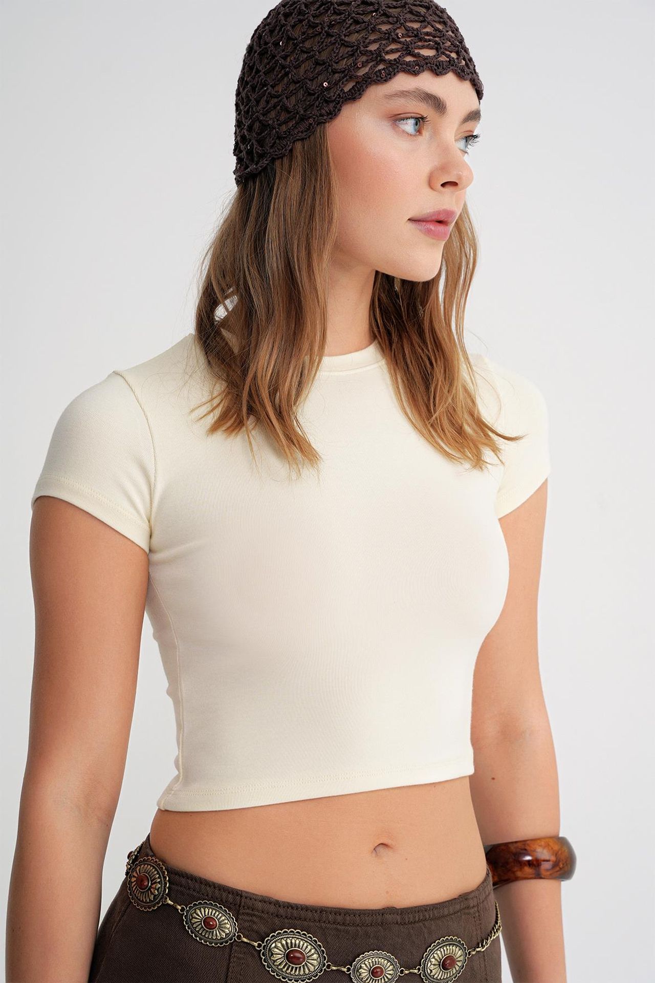 Mixray Fitted Crop Knitted T-Shirt 4