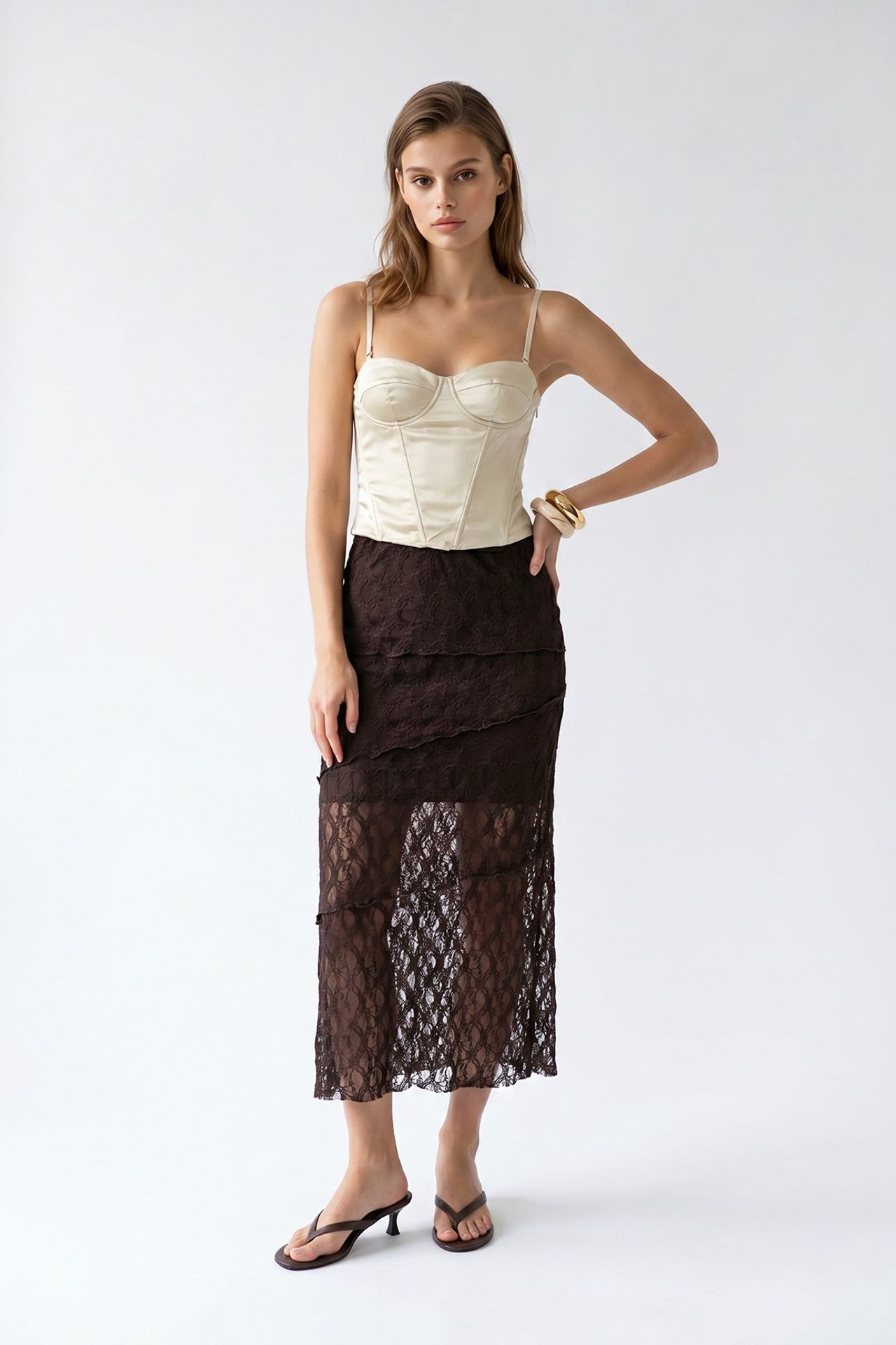 MIXRAY High Waist Lace Midi Skirt 4
