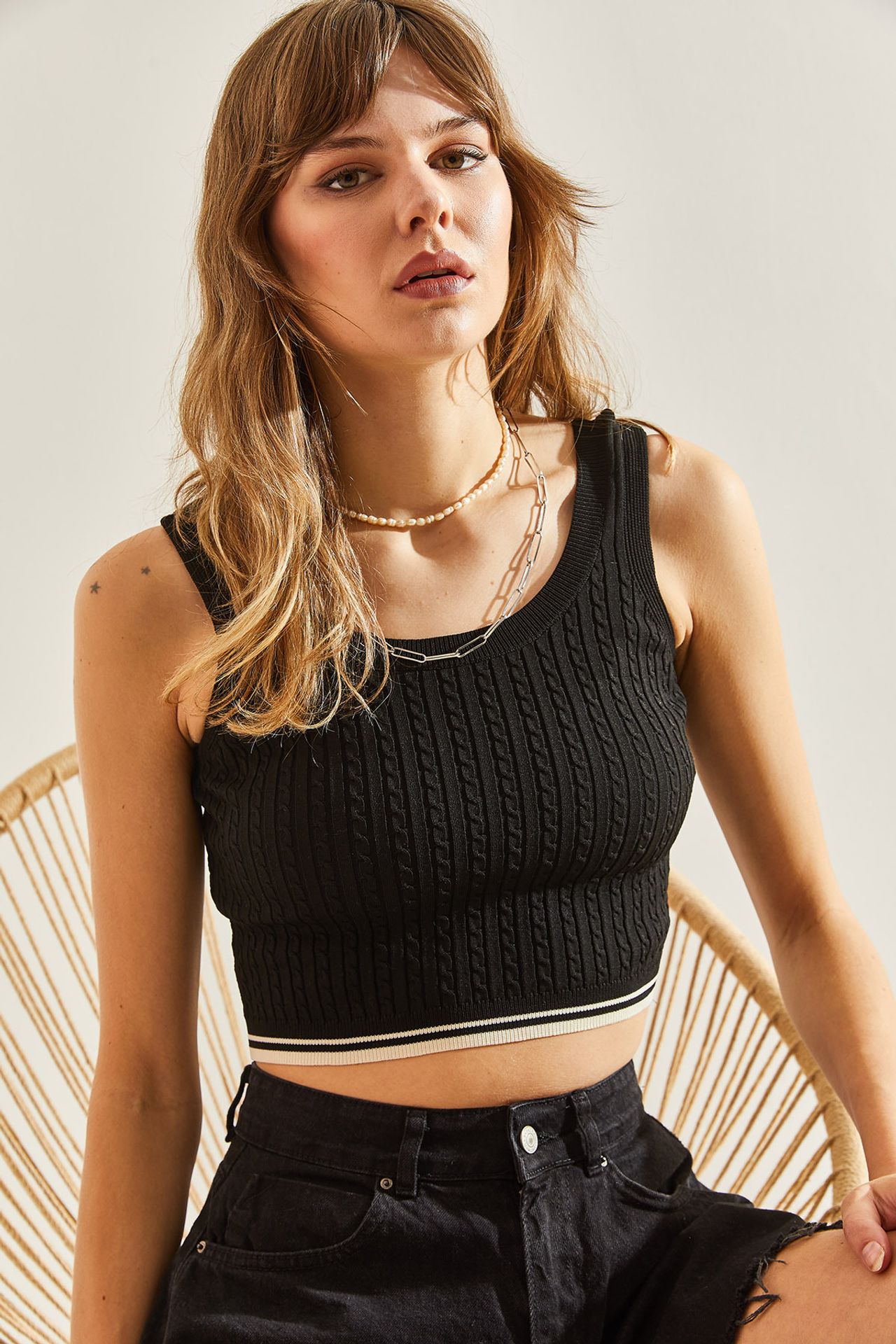 LUCCI Hair Braid Patterned Knit Top