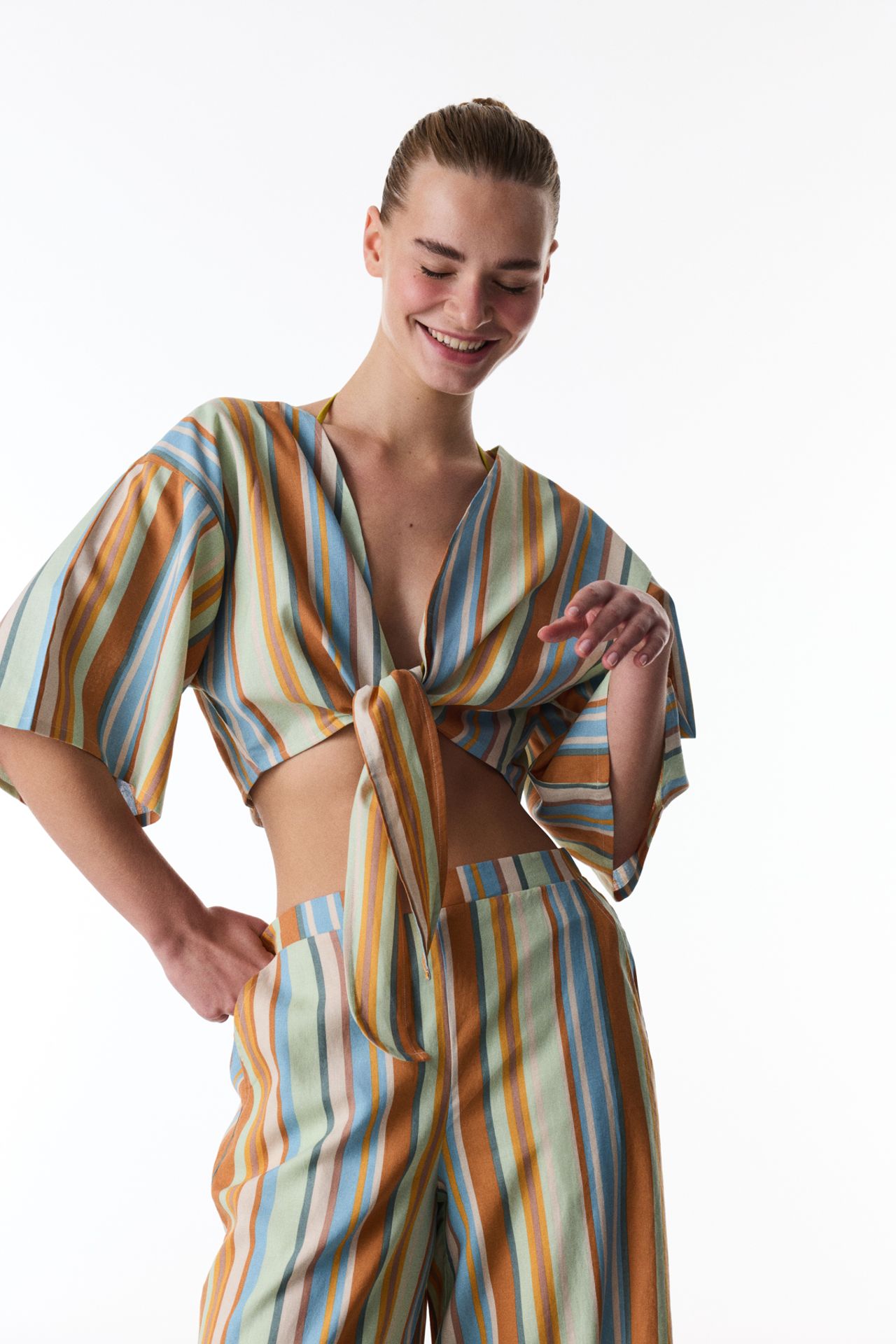 PENTI Carrie Striped Linen Short Sleeve Top 1