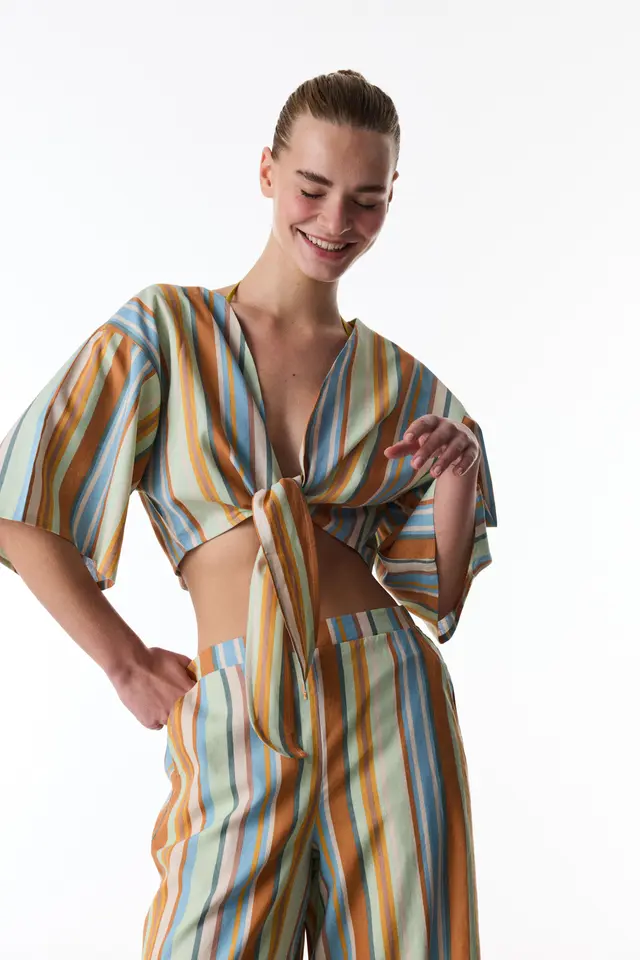 PENTI Carrie Striped Linen Short Sleeve Top