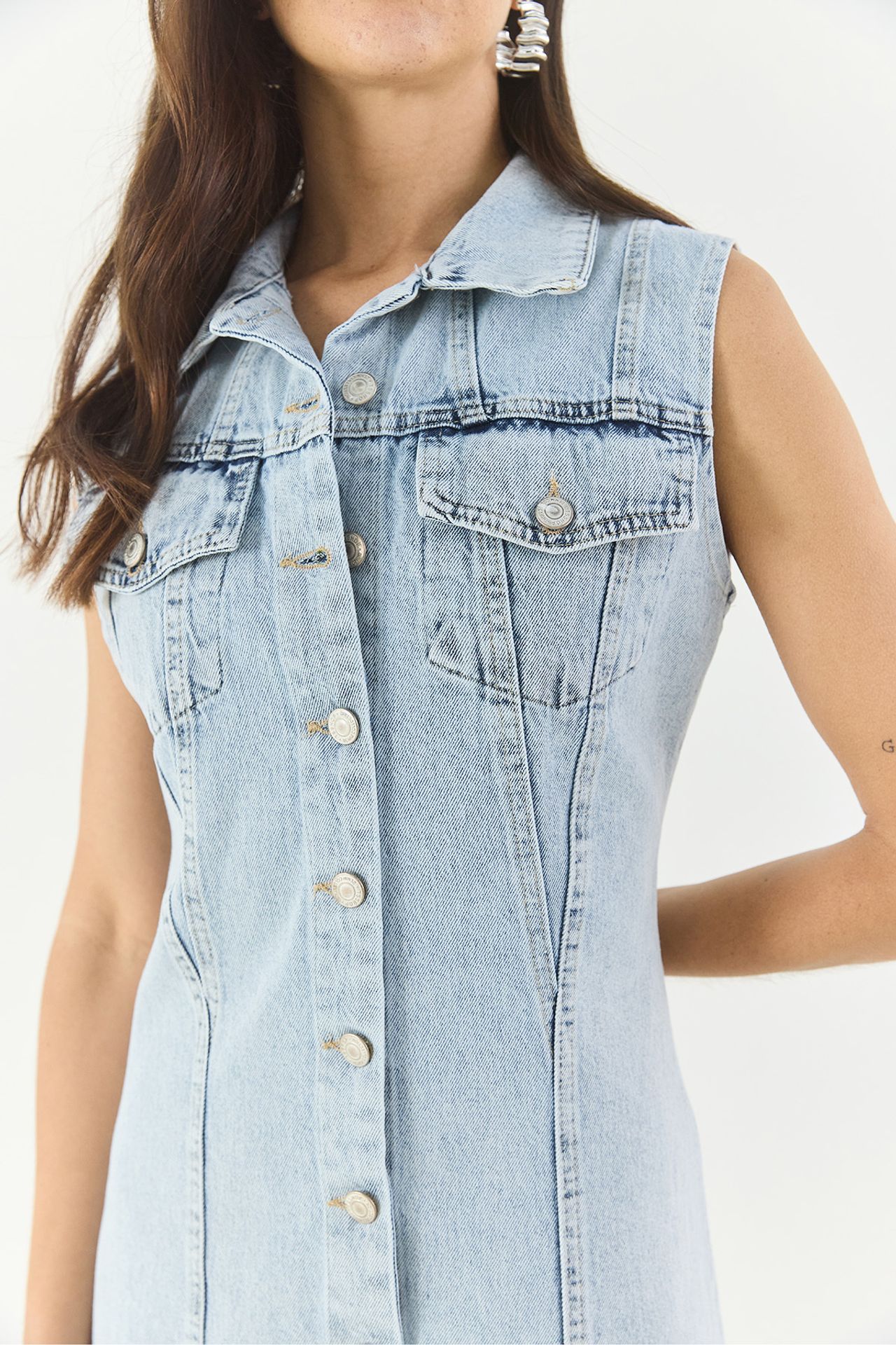 LUCCI Fitted Denim Midi Dress with Button Closure 6