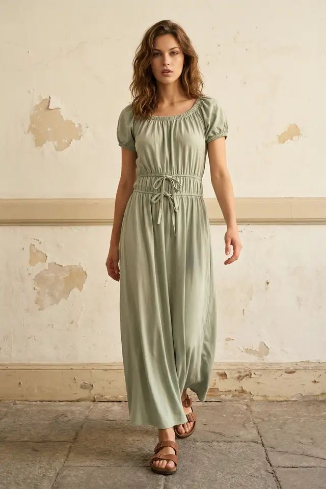 MY FASHION Square-Neck Maxi Dress With Tie Detail