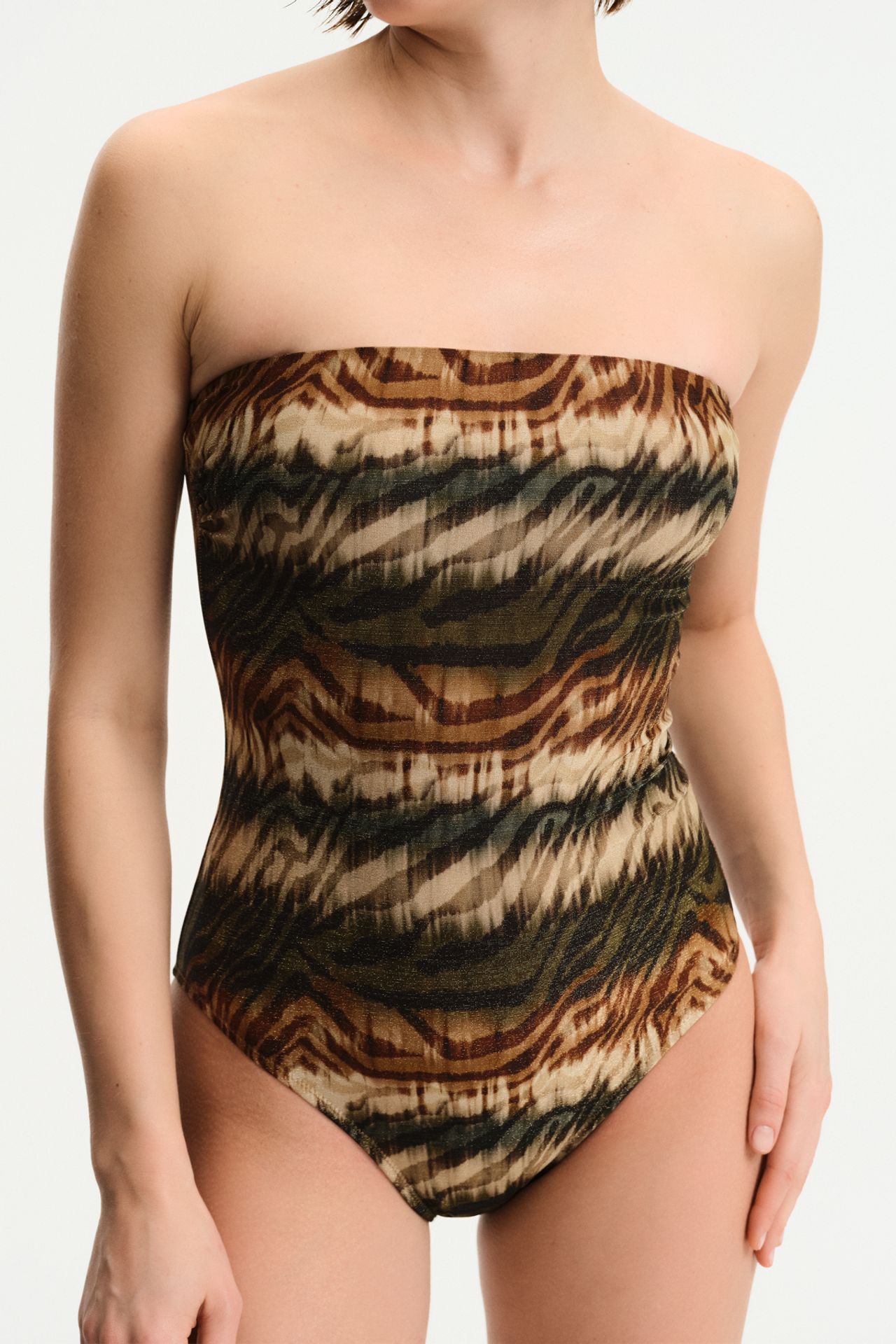 PENTI Cesira Strapless Zebra Pattern Shimmer Swimsuit 3