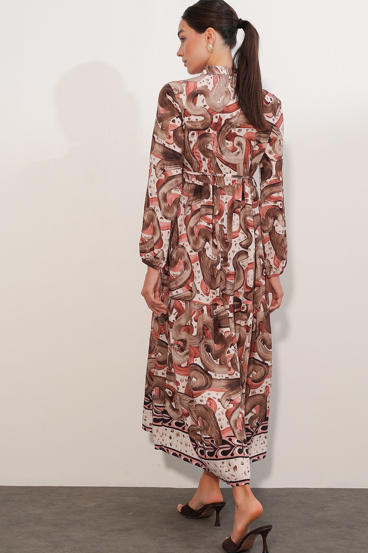 BDART Buttoned Crew Neck Maxi Dress with Waistband