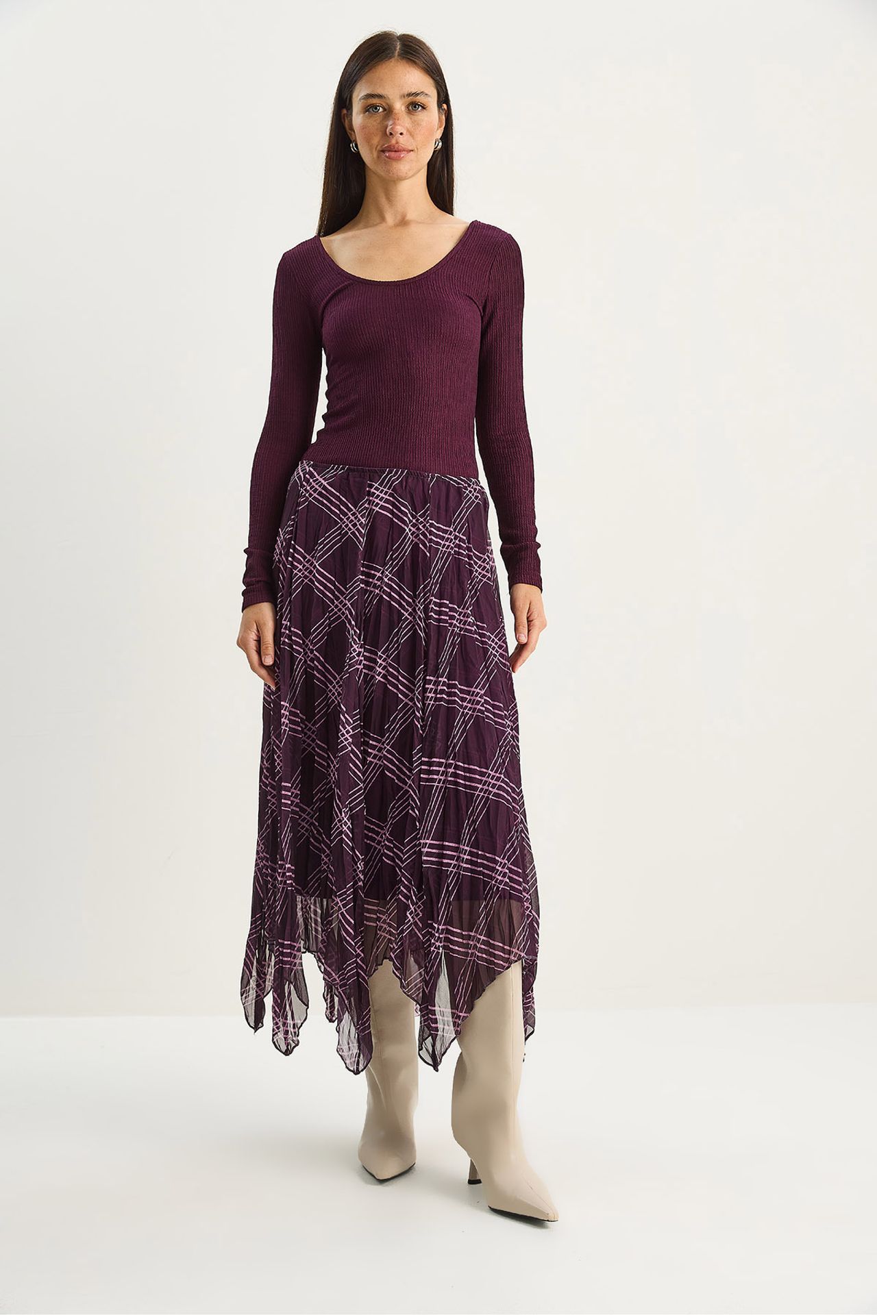 LUCCI Lined Checkered Midi Skirt 2