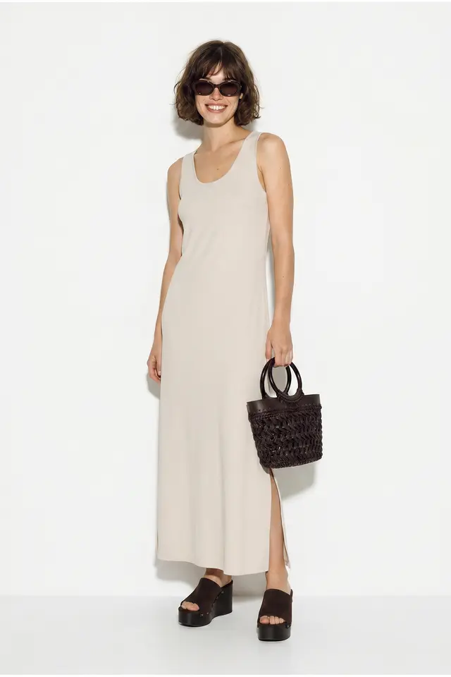 LUCCI Sleeveless Straight Maxi Dress With Slit
