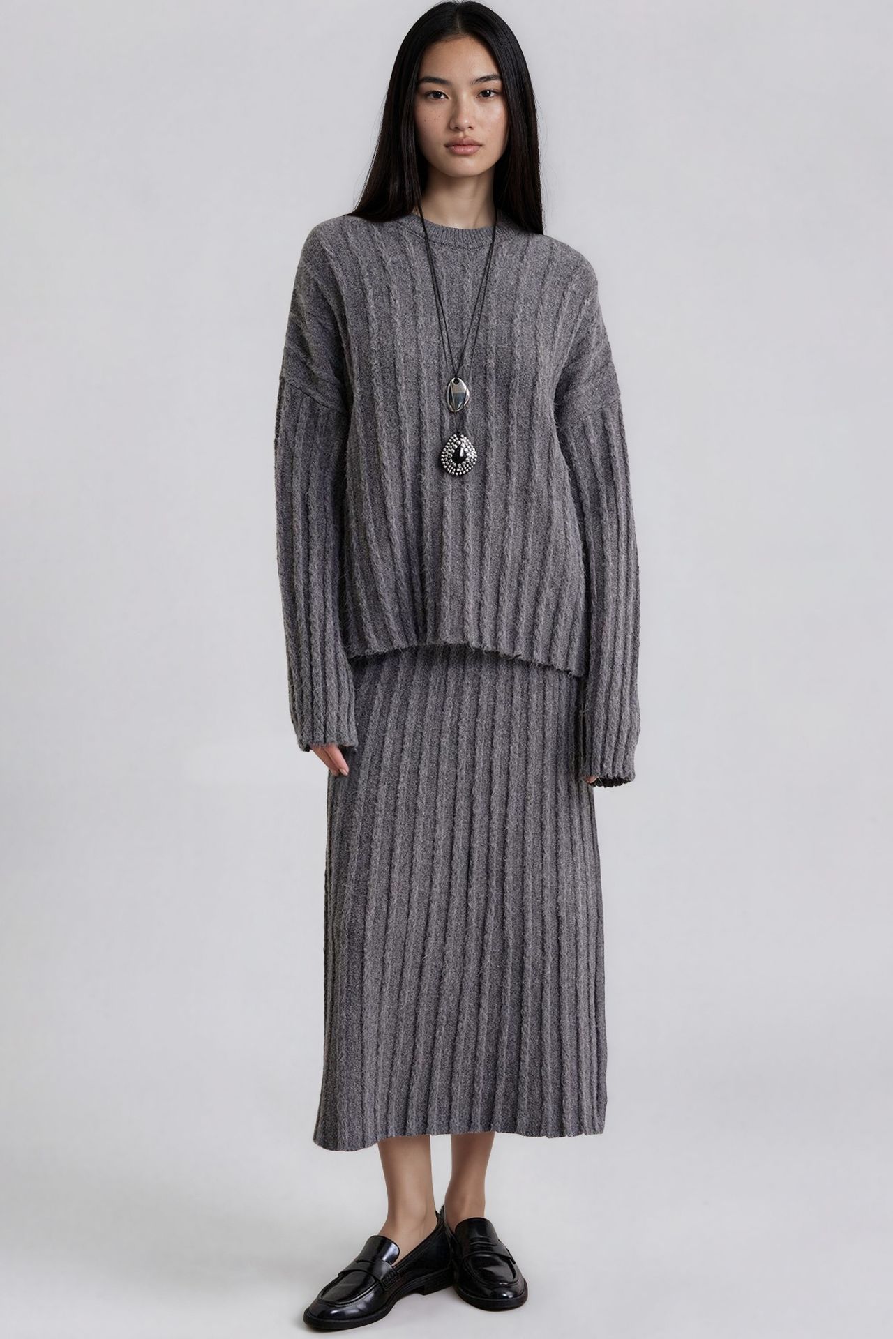 Mixray Textured Oversized Sweater & Skirt Knit Co-ord Set 3