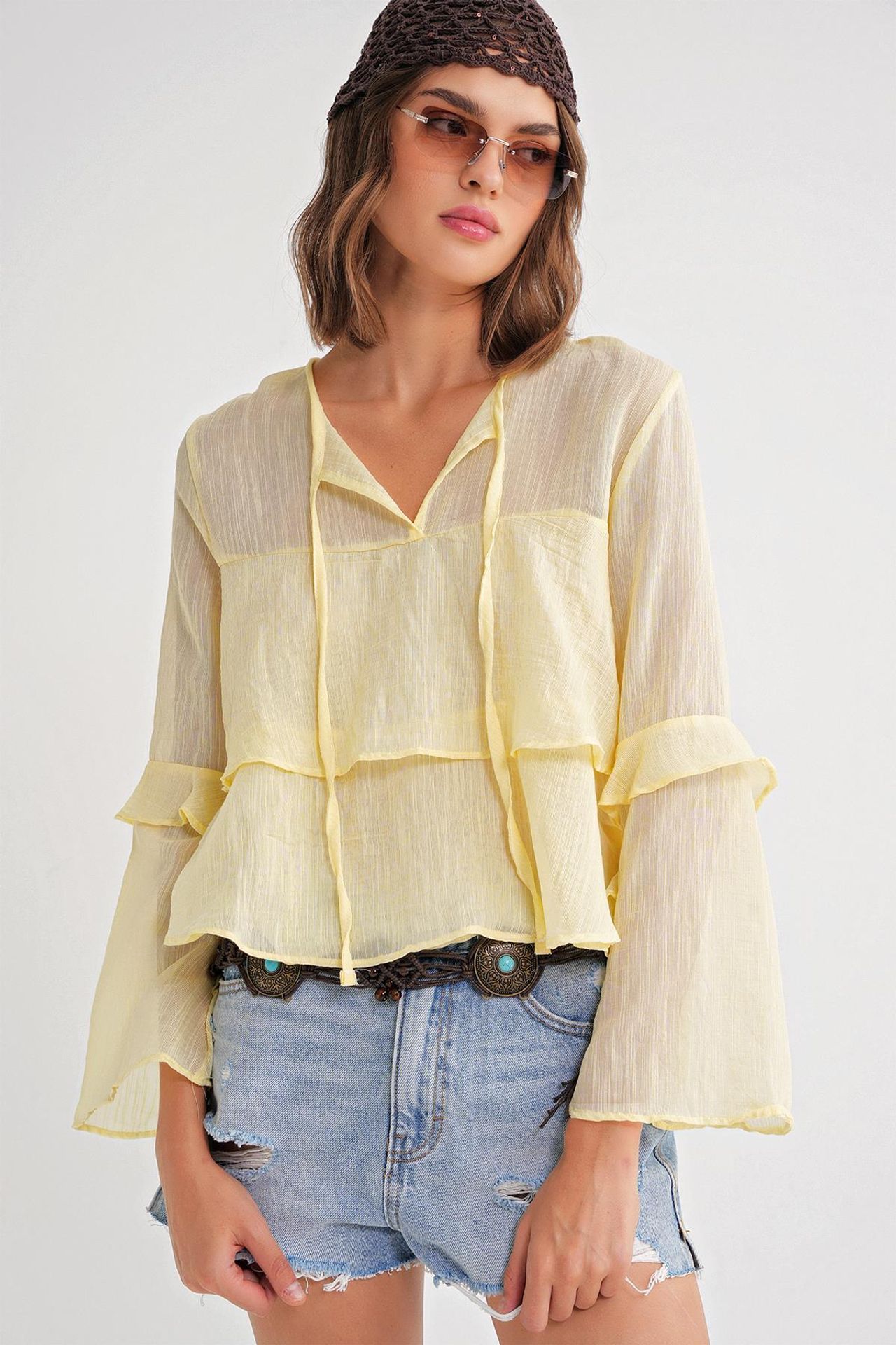 Mixray Frilly Blouse with Bow Detail 3